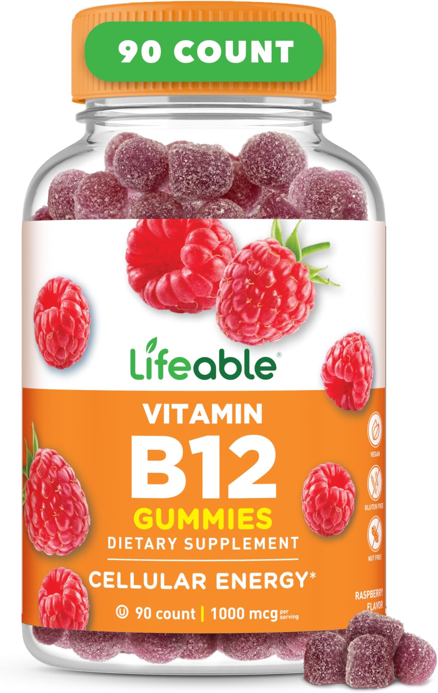Vitamin B12 Gummies for Adults | 1000 mcg | Great Tasting B12 Vitamins | Non-GMO, Vegan B12 | for Energy and Metabolism Support | 90 Gummies