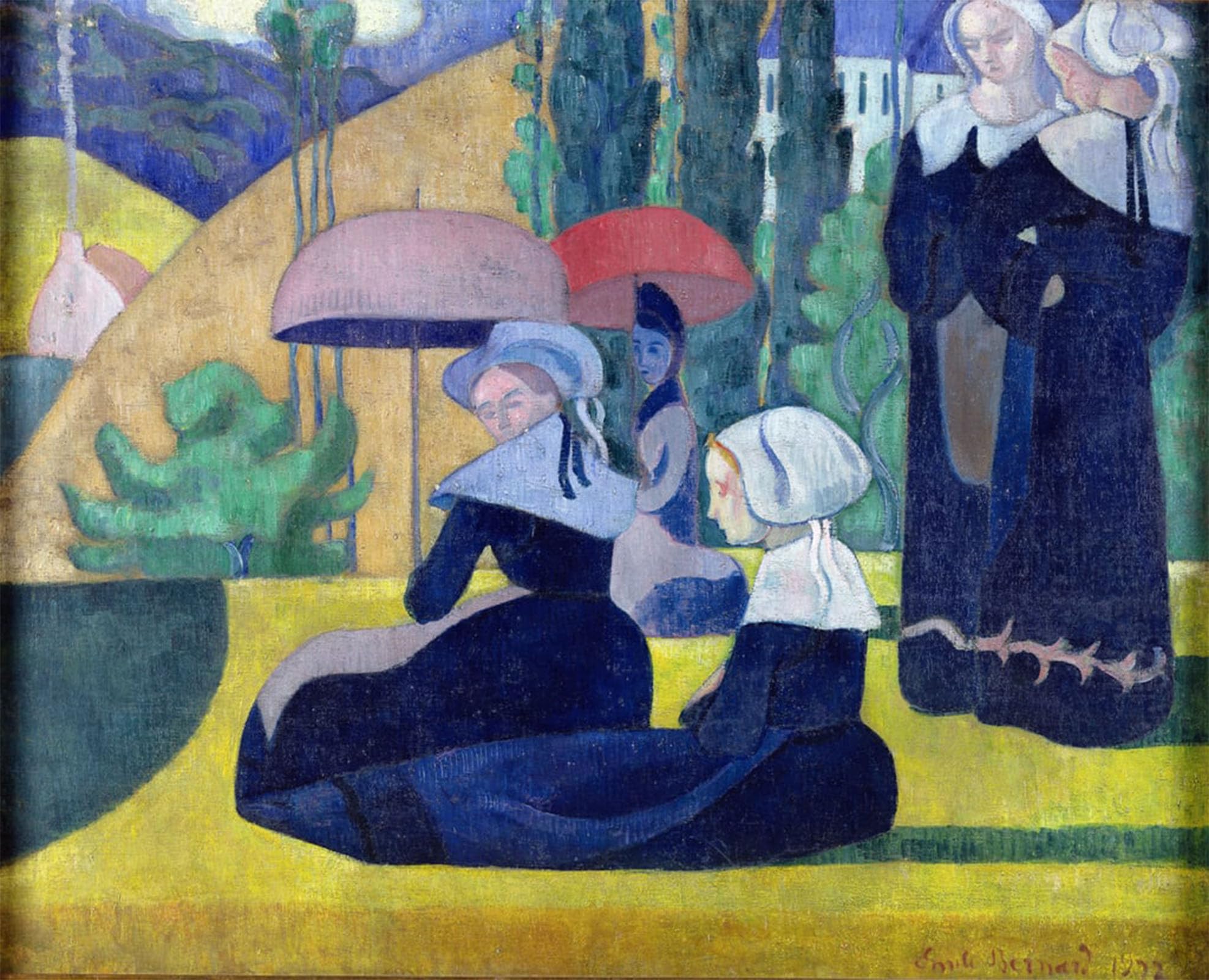 Artxlxxbn Women's No Frame Famous Art Print Poster Vintage Wall Art Breton In The Shade By Emile Bernard Canvas Art Poster For Home Decor 60X90cm