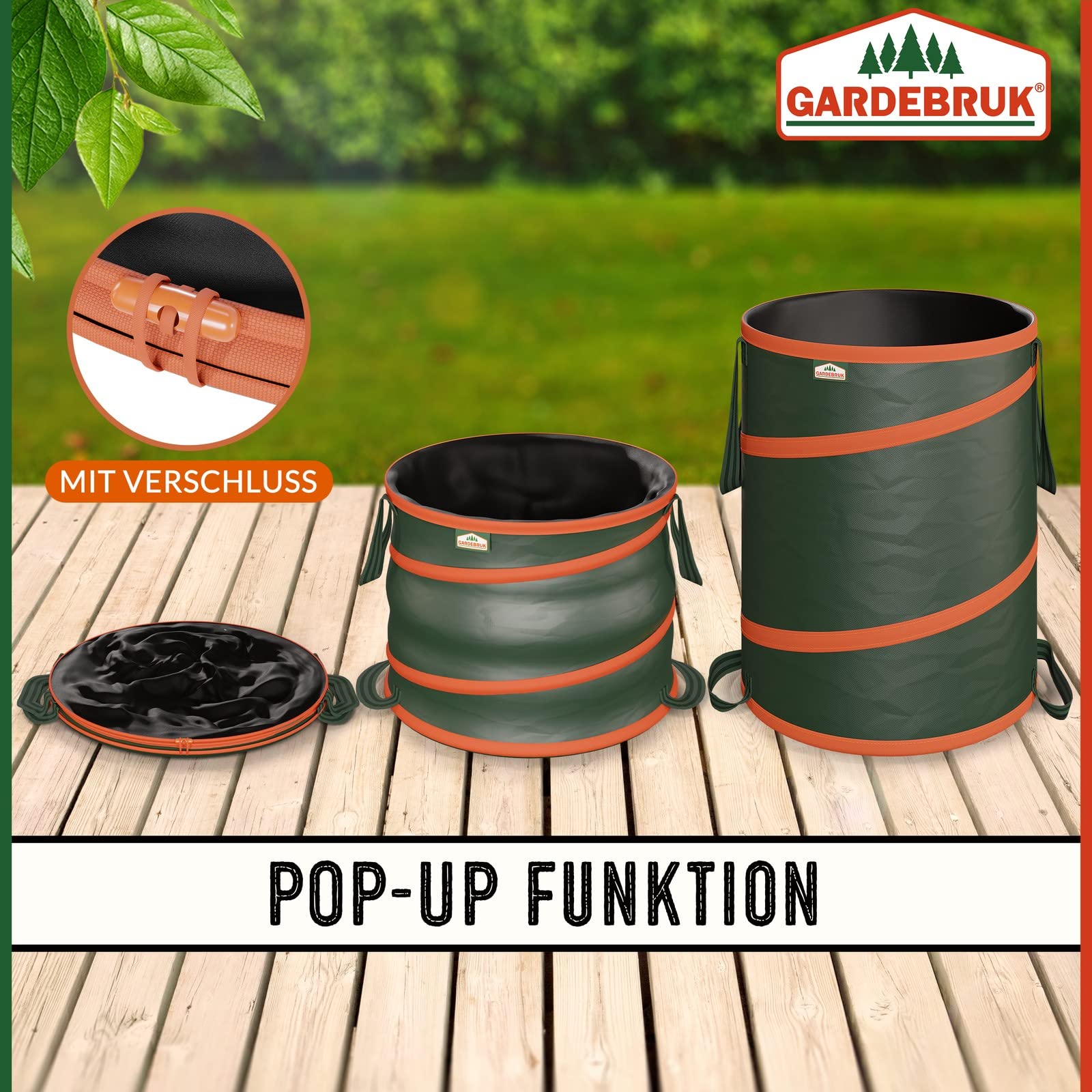 Gardebruk 3x Sacos para Desechos de Jardín XL hasta 30Kg 165L 70x55 Saco Plegable Hidrófugo Asas y Cordón