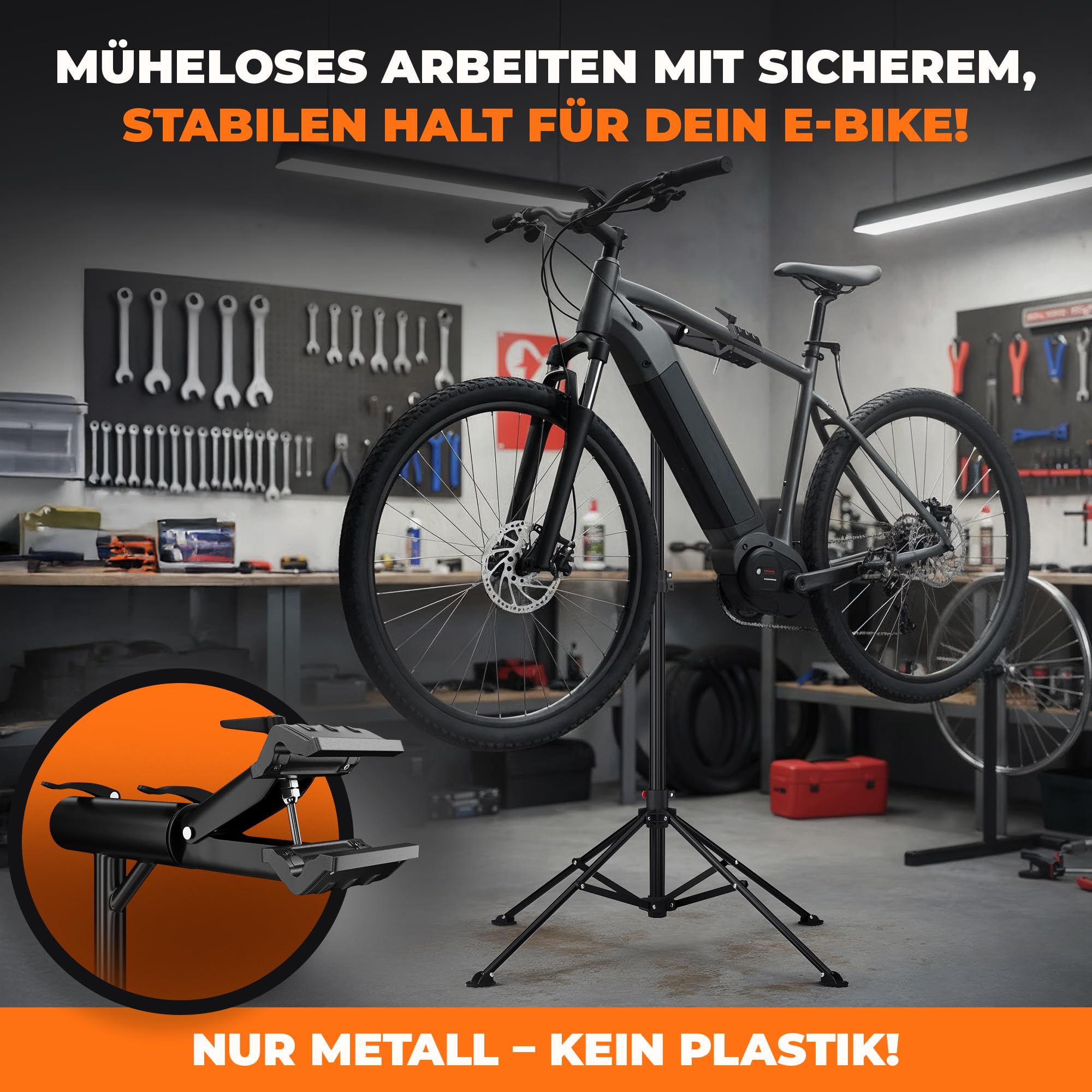 FIXFOLD Fahrrad Montageständer E-Bike bis 50kg Höhenverstellbar Reparaturständer Fahrradmontageständer Ebike MTB Rennrad Bike Repair Stand Werkstattständer Fahrradhalter Stabil Sport & Freizeit