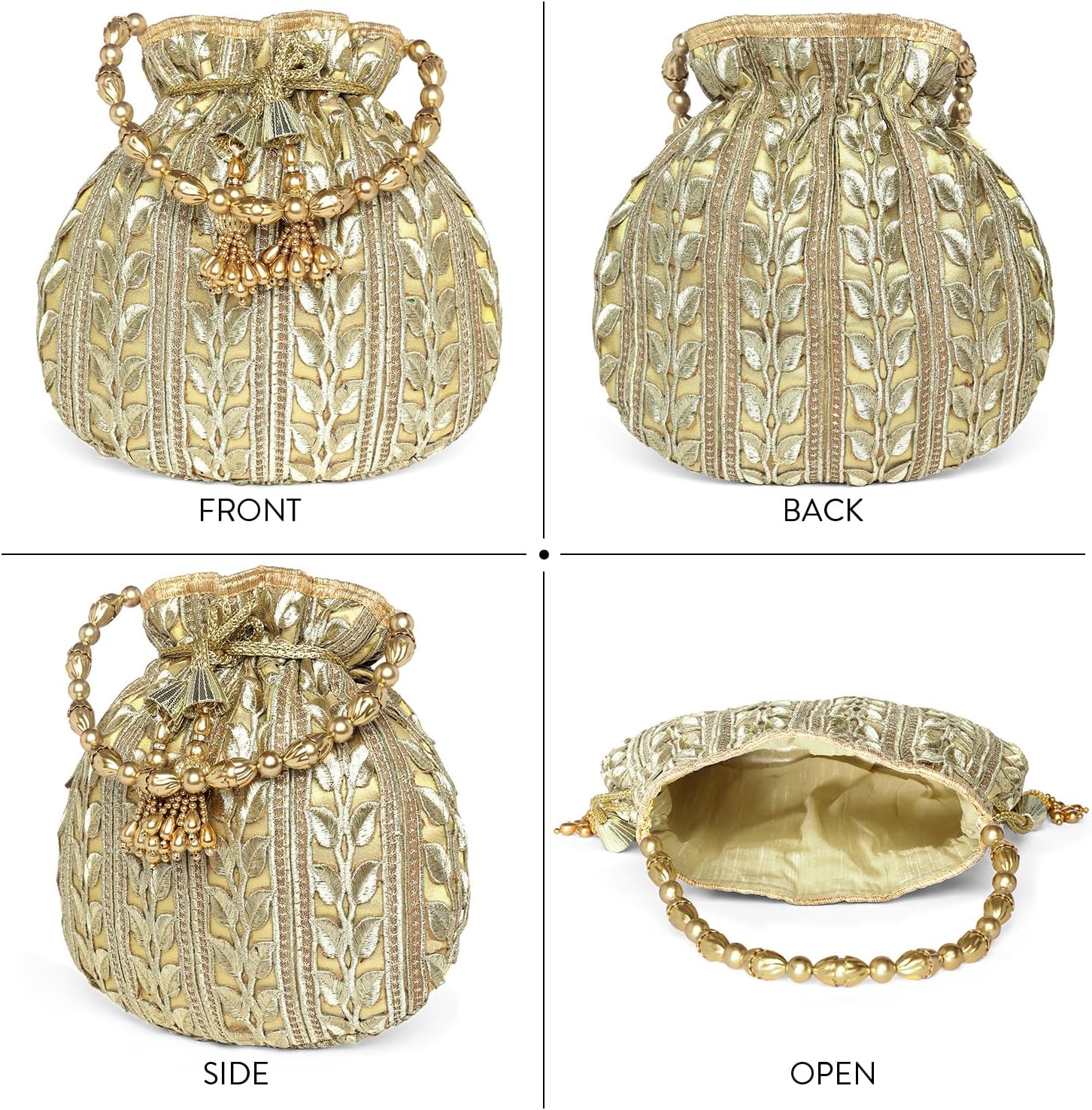Aheli Golden Embroidered Ethnic Potli Bag for Women