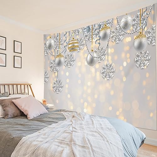 Miniatura 3 de HVEST Tapiz de bola de Navidad con copo de nieve para colgar en la pared, tapiz de pared de Navidad, tapiz de invierno para dormitorio, habitación,