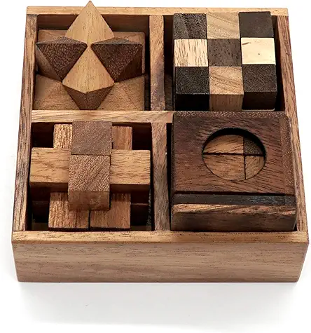 BSIRI Wooden Puzzle Box Set (4 Games) -...