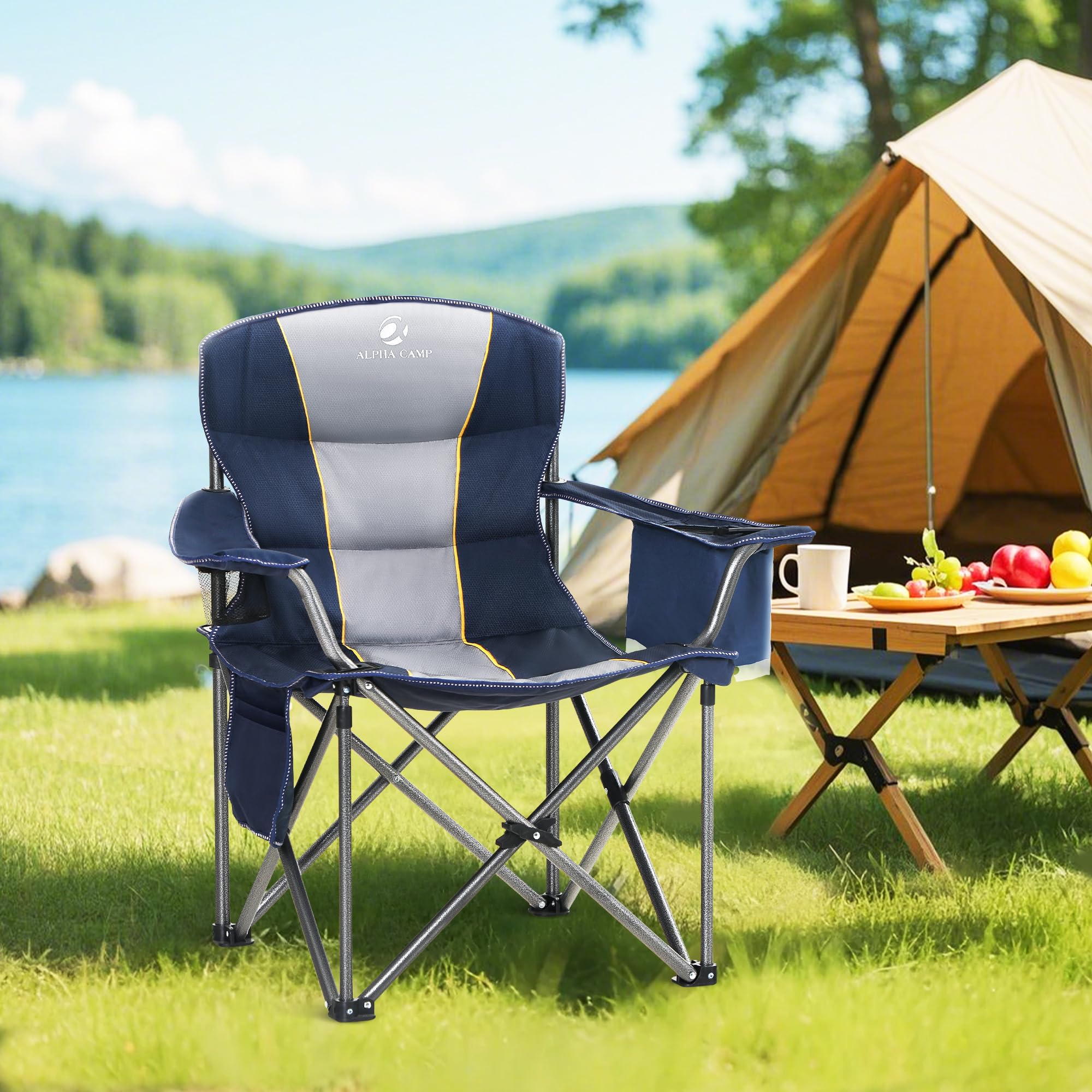 HIGH POINT SPORTS Lot De 2 Chaises Camping XXL – 200 Kg, Accoudoirs, Porte-gobelet, Sac Isotherme, Tissu Oxford 600D