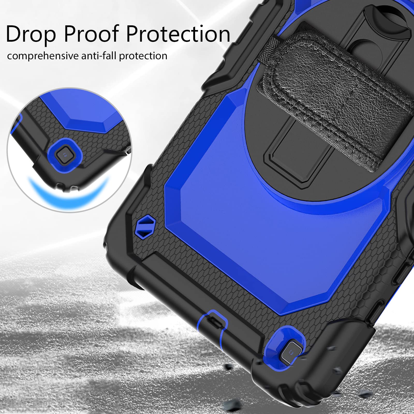 Coque Galaxy Tab A7 10,4" (SM-T500 T503 T505 T507), Slim Heavy Duty Antichoc Robuste avec poignée de Support rotative à 360/bandoulière pour Samsung Tab A7 Tablet Case（Black Blue