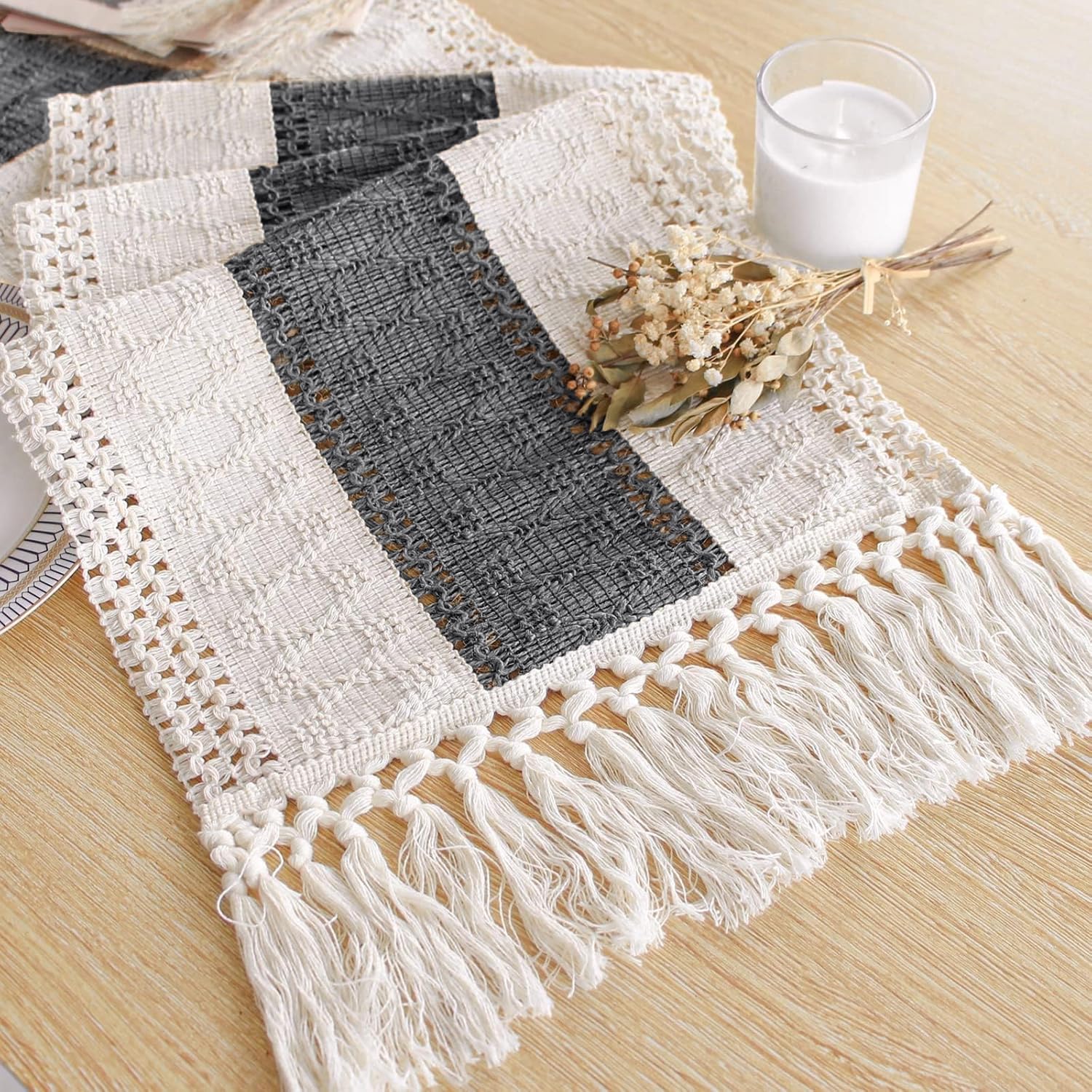 FEXIA Farmhouse Table Runner for Home Decor 12x108 Grey Fall Home Decor