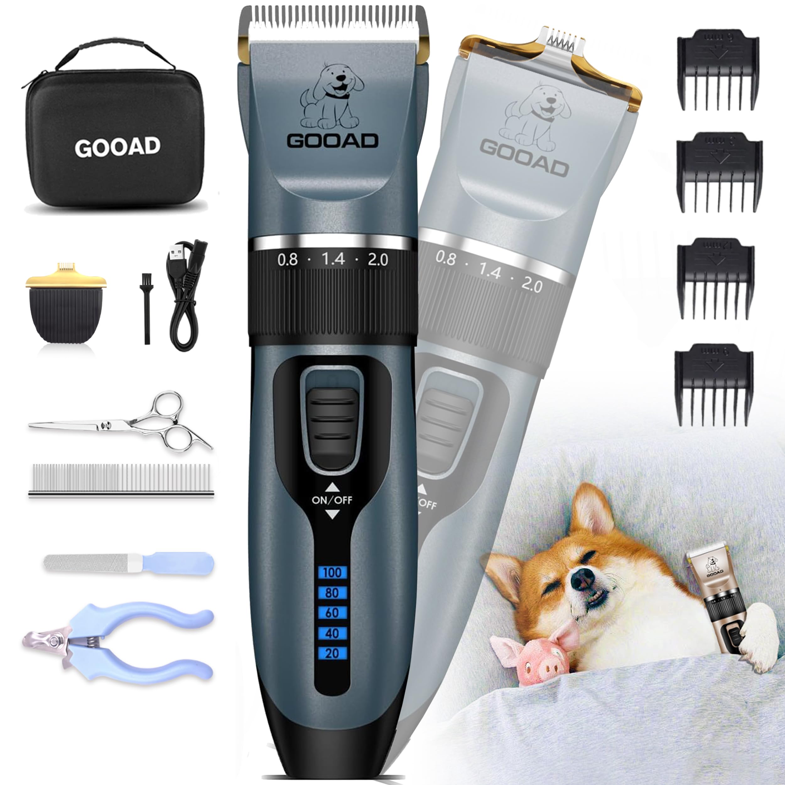 Dog Clippers Grooming Kit and Paw Trimmer,Cordless,Low Noise, Electric Quiet,Rechargeable, Dog Trimmer Grooming, Pet Hair Clippers for Thick Coats,Shaver for Small and Large Dogs Cats(Blue)