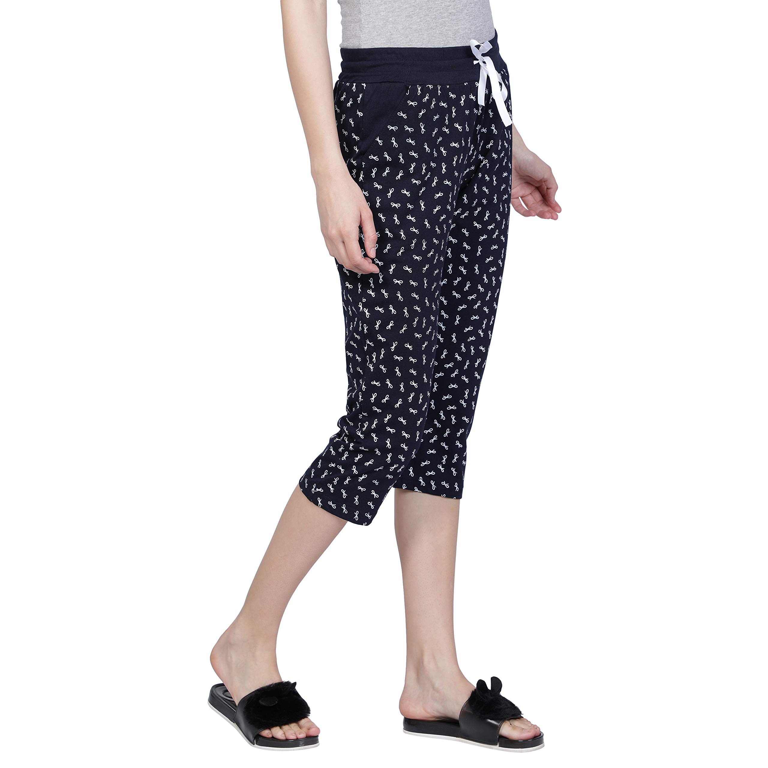 Club A9 Cotton Printed Lounge Capris for Women, Soft & Comfortable, Stylish Design, Ideal For Casual Outings | X-Large | Navy 2