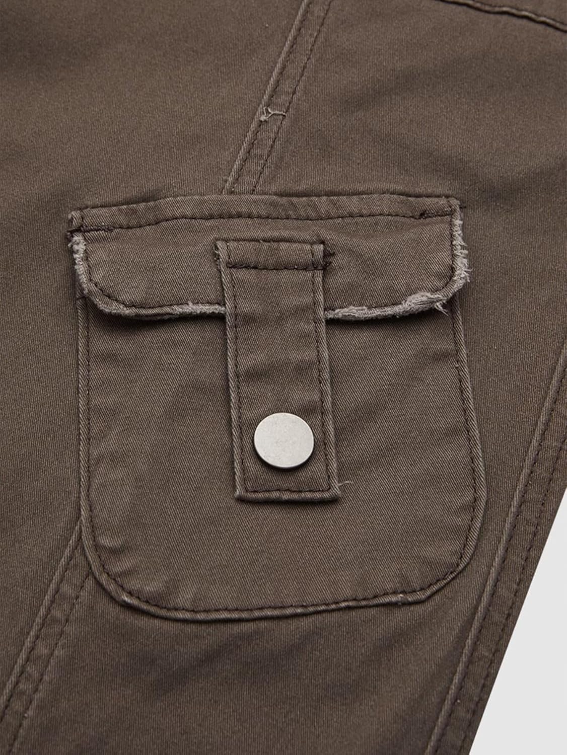 Flamingals Straight Leg Mid Waist Stitch Detail with Flap Pocket Cargo Pants Without Belt - Image 5