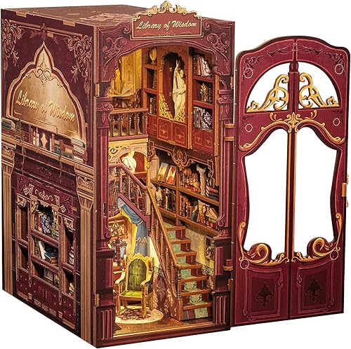 Miniatura 8 de CUTEBEE - Kit de rincón de libros - Casa de muñecas en miniatura de panadería pastelería DIY para adultos, decoración de estantería de casa pequeña