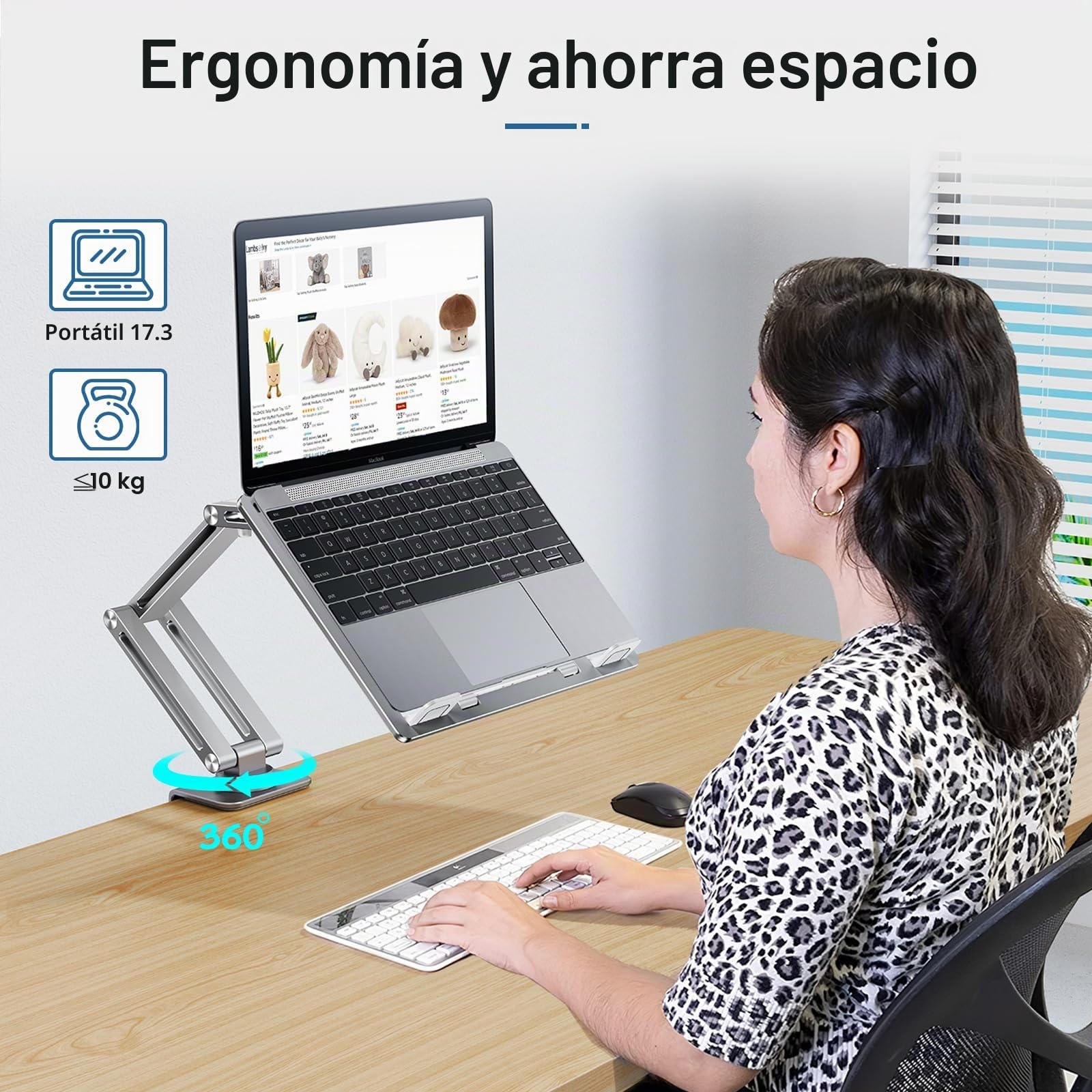 Soporte para computadora portátil para escritorio, soporte de brazo para laptop con rotación de 360°, bandeja de mesa de aluminio ajustable, soporte plegable para tablet, apto para iPad MacBook