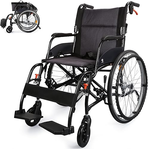 Miniatura 10 de Sillas de ruedas para adultos, WHLICKS 2025 Silla de ruedas de transporte premium cómoda, ligera y plegable, 25 lb Silla de transferencia portátil