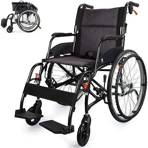 Wheelchairs for Adults, WHLICKS 2025 Premium Comfortable Transport Wheelchair Lightweight Foldable，25lb Portable Transfer Chair for Seniors with Swing-Away footrests and Anti Tipper, 264lb Capacity