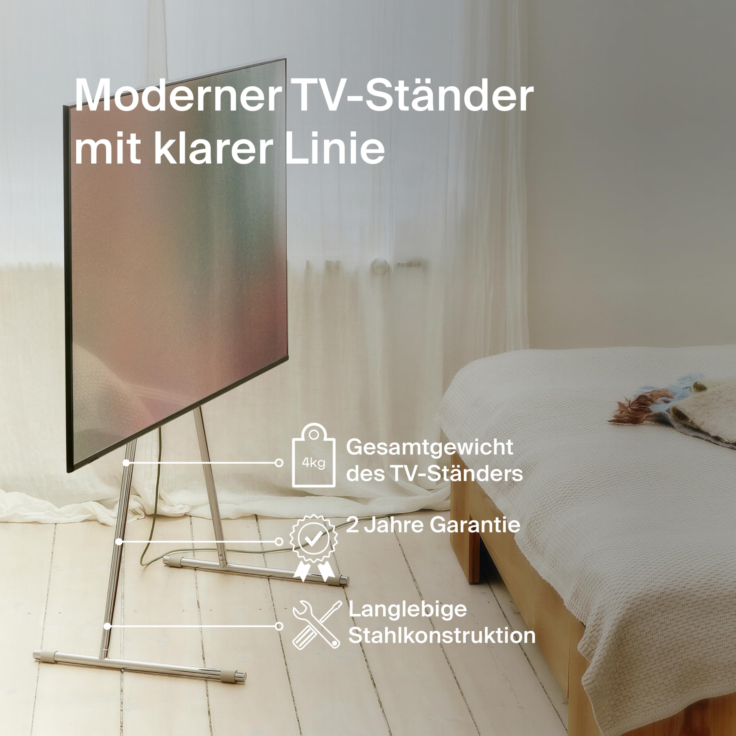 Pedestal Viva Chrome - Fernsehständer ohne Rollen in Modernem Design für Fernseher von 32 bis 70 Zoll, Stilvoller und Kompakter TV Standfuss aus Stahl, 2 Jahre Garantie (Chrom)