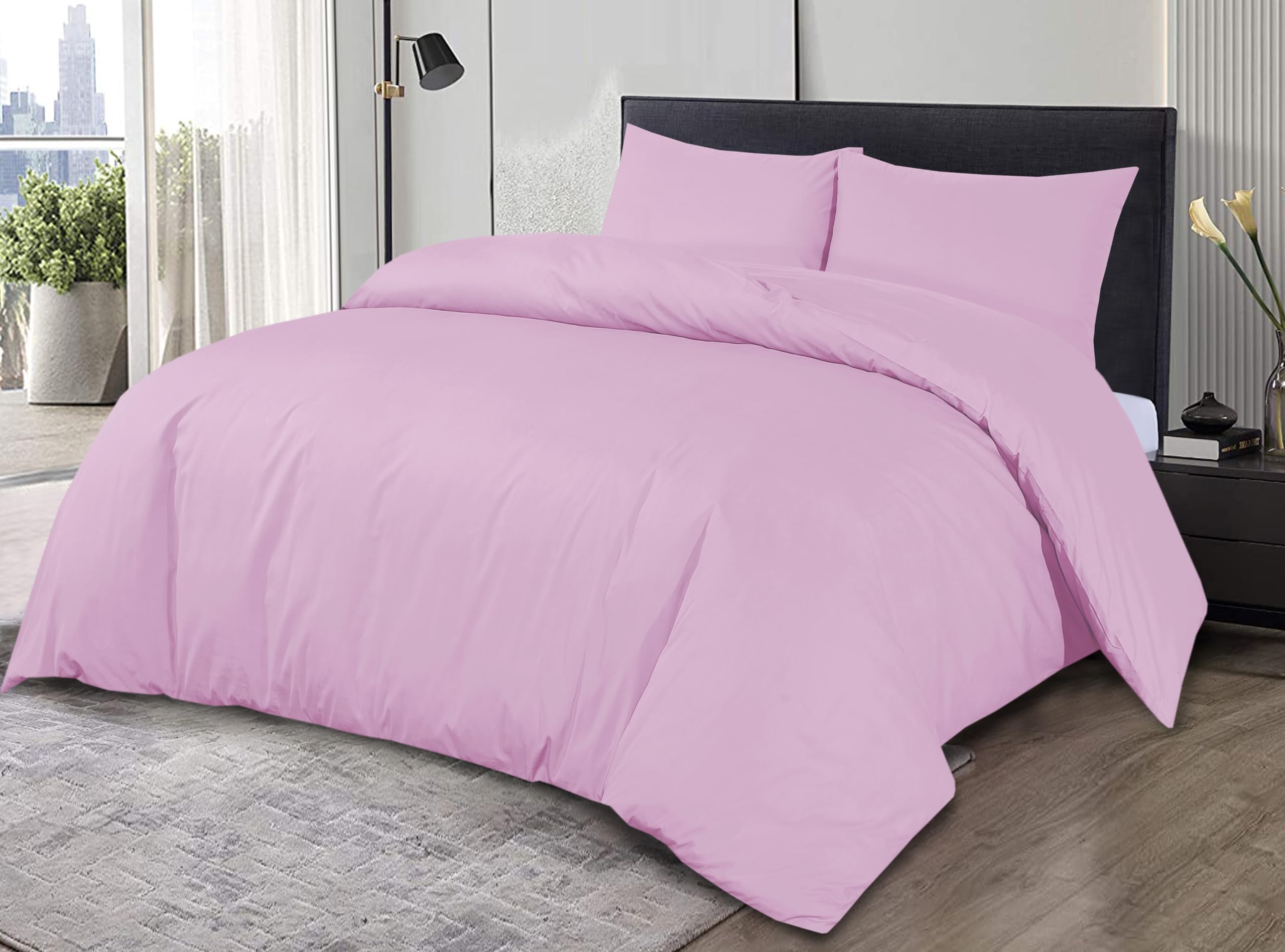 Sapphire Collection 100% Egyptian Cotton 200 Thread Count Duvet Cover With Pillow Case Bedding Set (Pink, Single)
