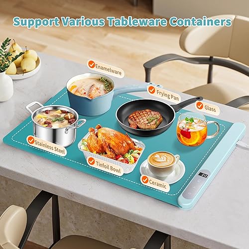 Miniatura 4 de Tapete de calentamiento de alimentos, bandeja de calentamiento eléctrico de grafeno mejorado de superficie completa rápida con 6 niveles de