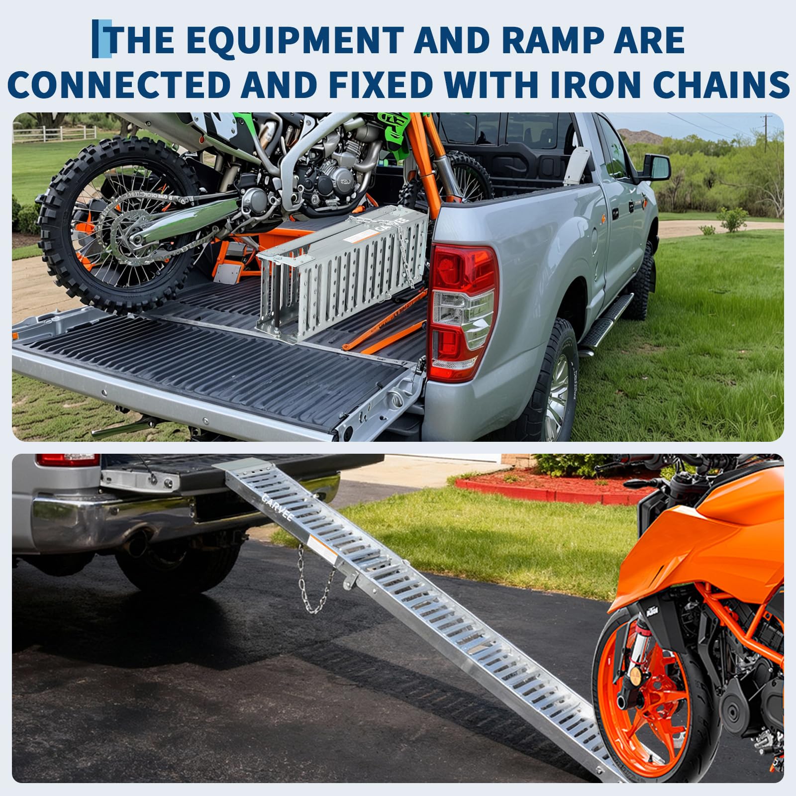 GarveeLife 2er Set klappbare Auffahrrampen, Länge 183 cm | Dreifach faltbar und rutschsicher, geeignet für Motorräder, Dirt Bikes, Rasenmäher sowie ATV