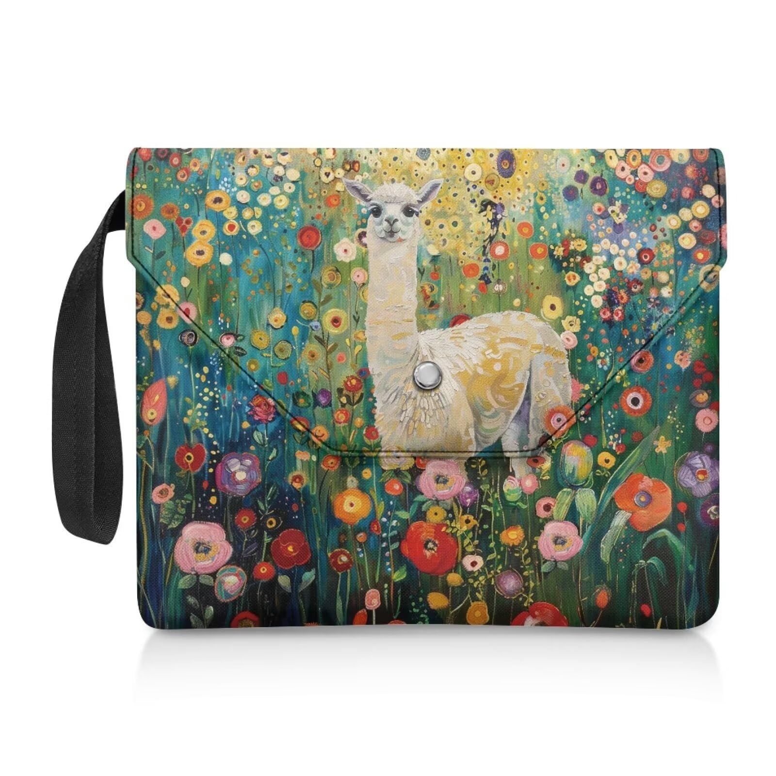 NETILGEN Book Sleeve Book Storage Bag Book Purse for Paperback Washable Textbook Jackets Book Covers with Handle Strap Gift for Book Lovers Kids, Llama Colorful Flower