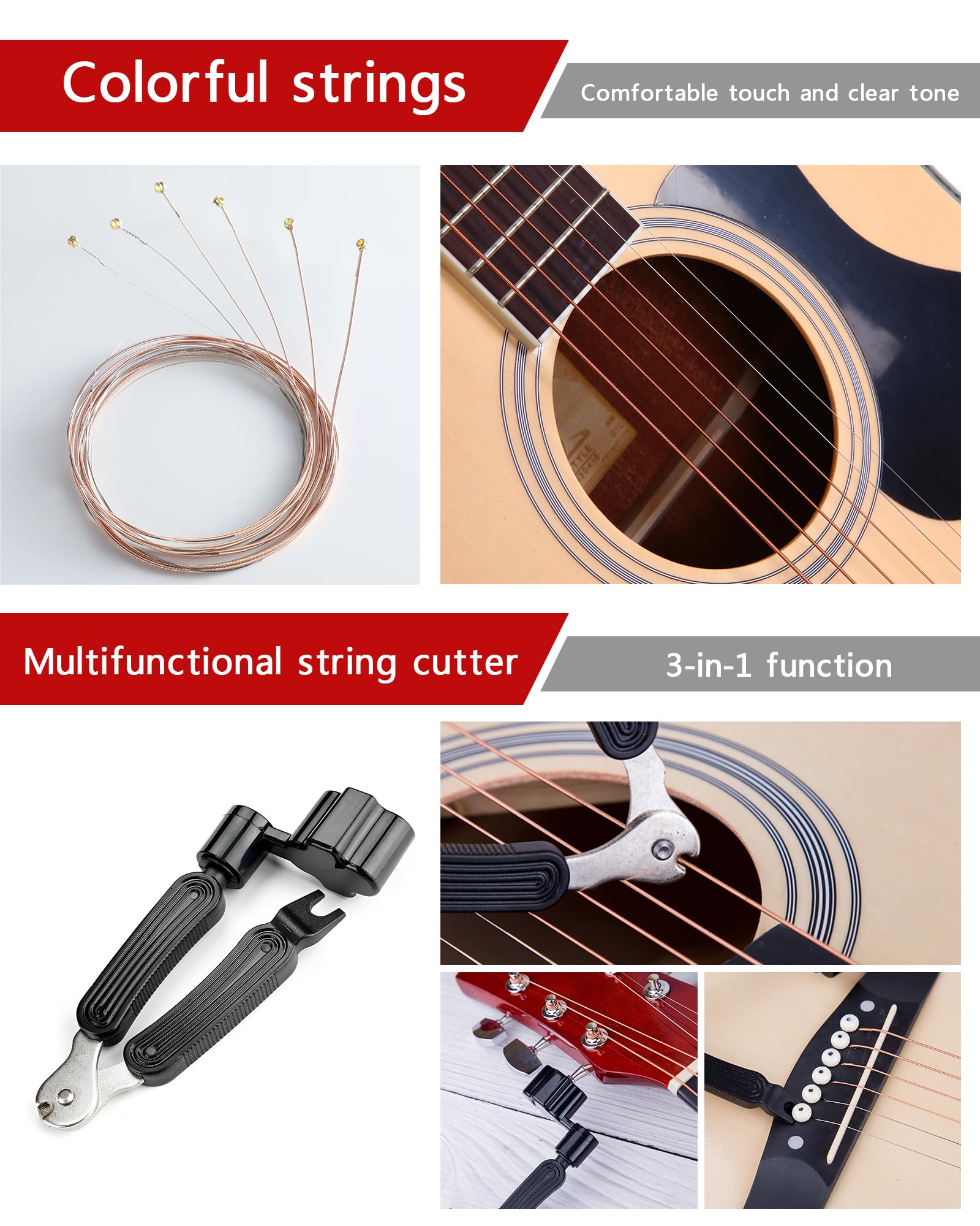 Kit Accessori per Chitarra 63 Pezzi con Accordatore, Capotasto, Corde, Plettri