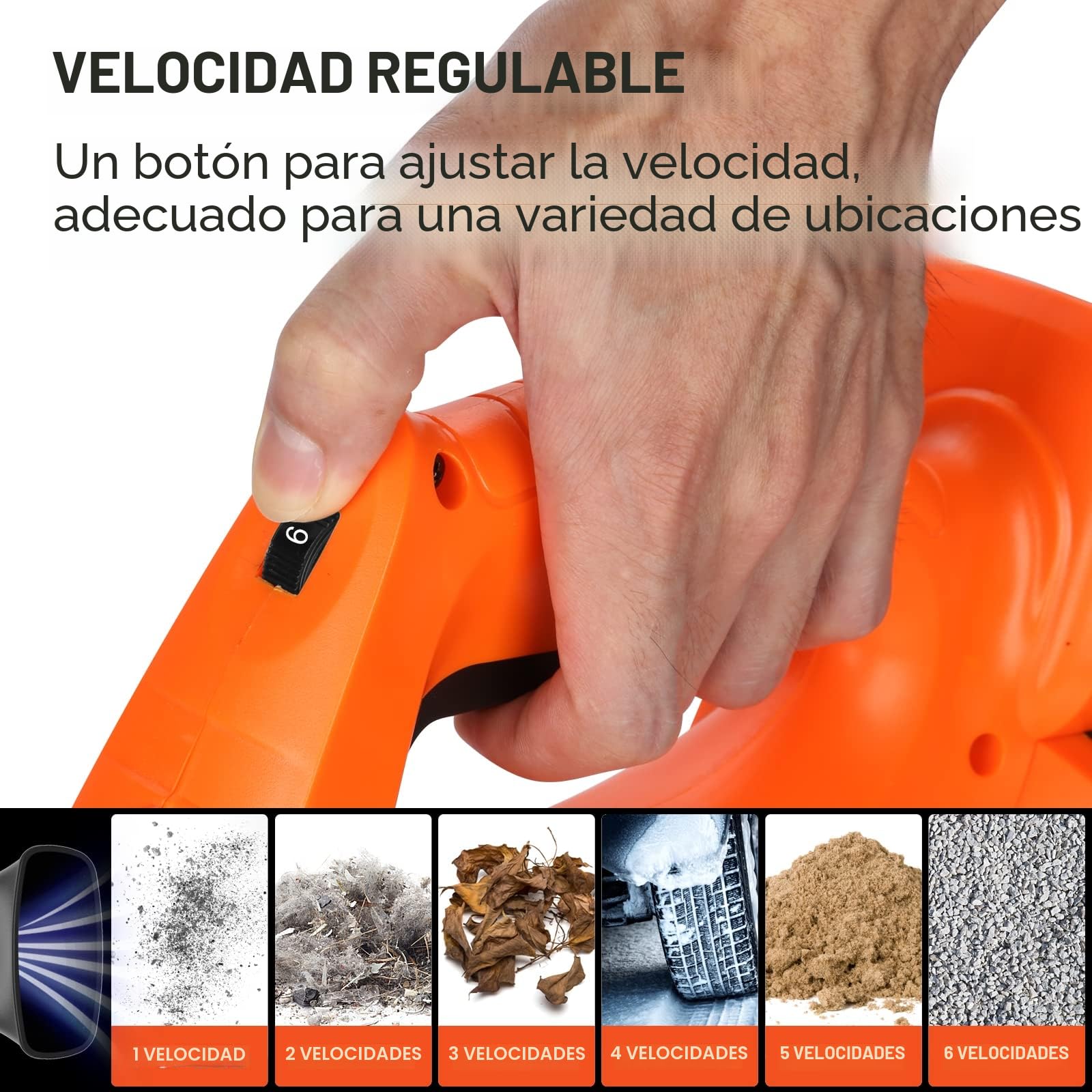 Soplador de Hojas, Bravolu 21V Soplador con Baterías Recargables de 2 X 4,0 Ah y Cargador, Flujo de Aire de 240 km/h, 6 Velocidades Soplador de Hojas Eléctrico