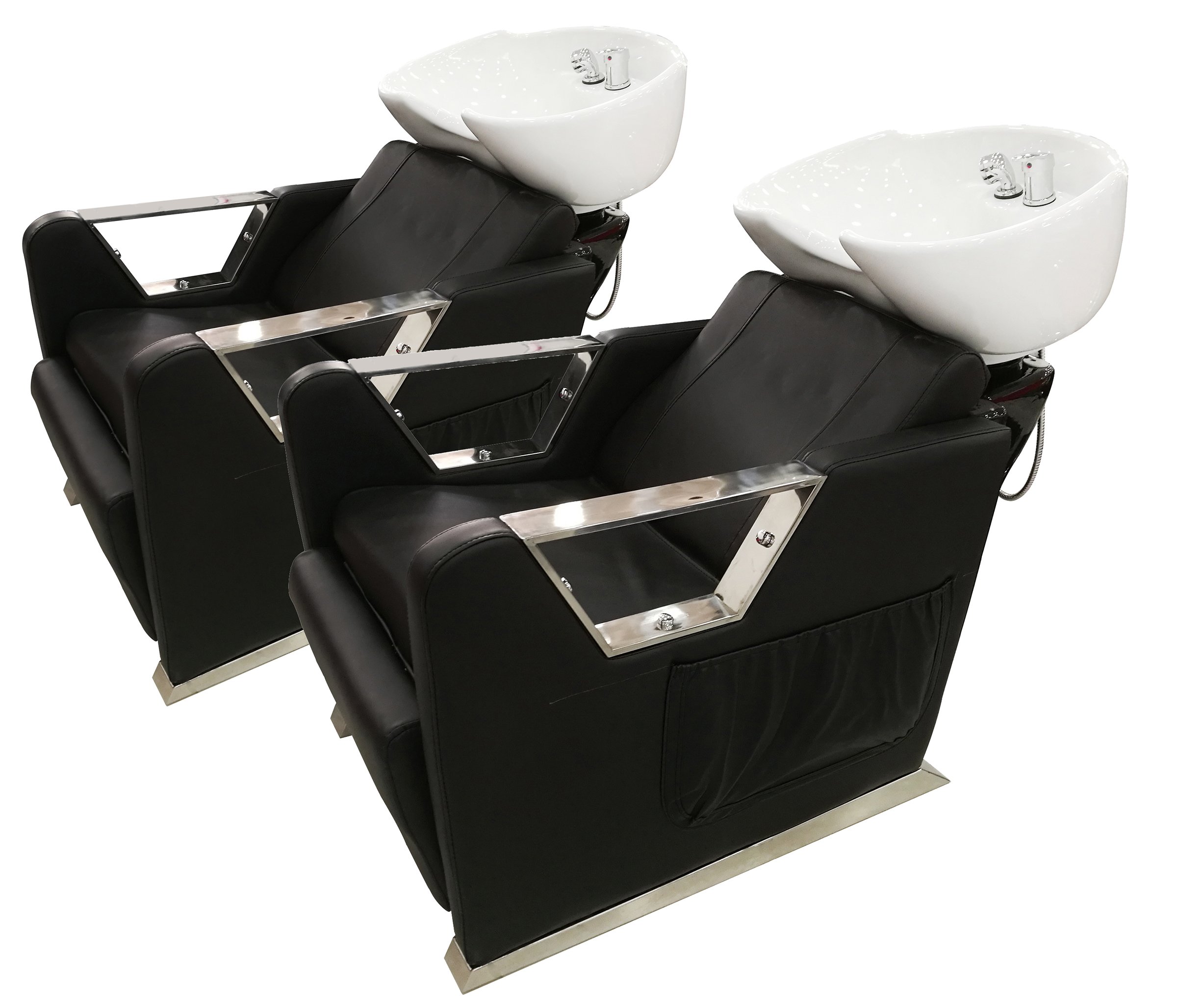 Crisnails® Kit Lavacabezas con Sillones de Salón Peluquería Barberos Kit de 2 Sillones para Lavar Peluquería (Cerámica-Blanco)