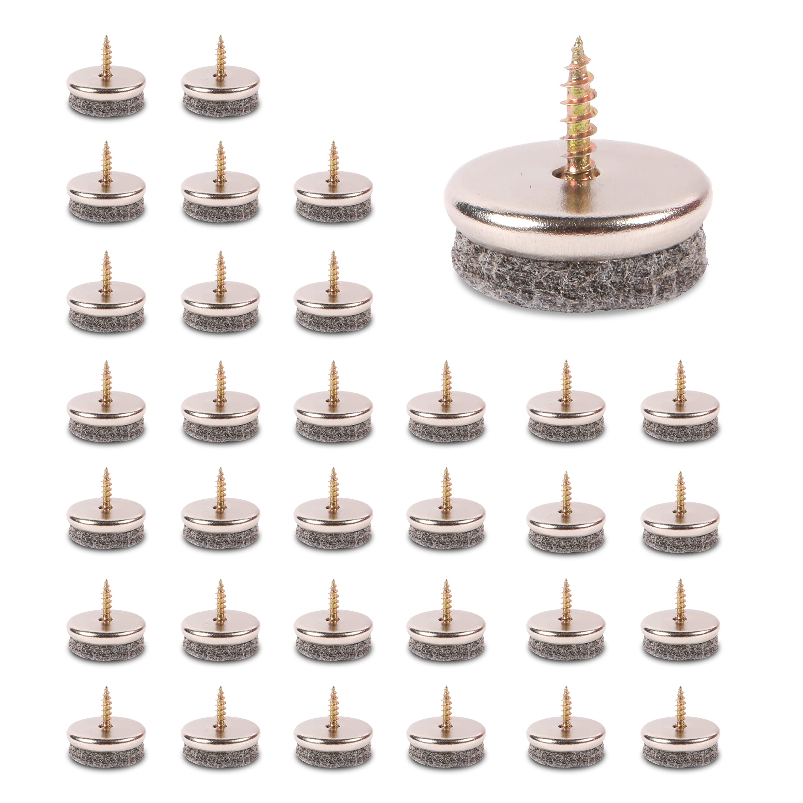 Simala Gold Chair Leg Floor Protectors - 24Mm Diameter Furniture Pads Floor Protectors, 5Mm Thick For Durability. 32 Pack Felt Pads For Furniture Feet With Easy Screw Installation