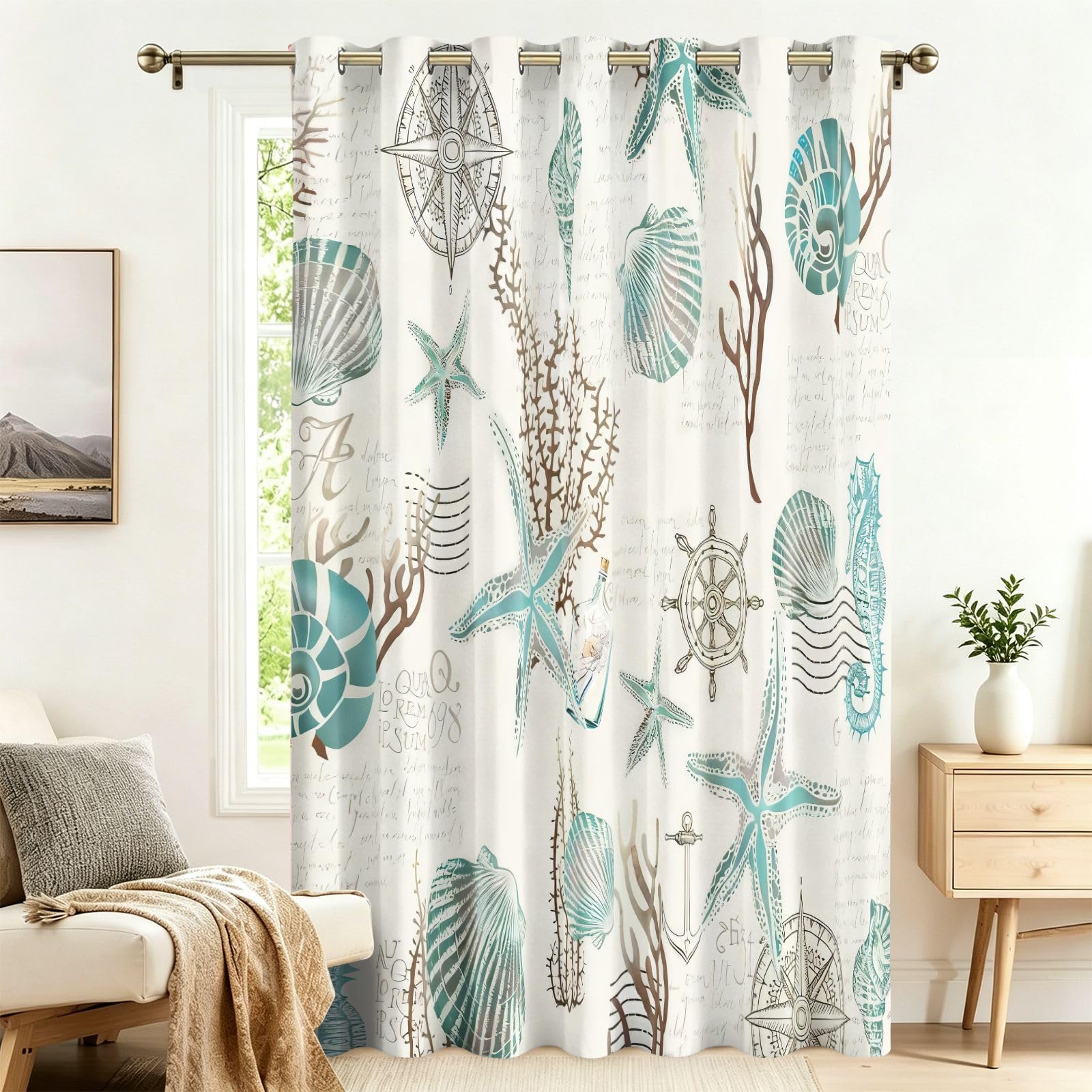 Rideau occultant nautique ocean 158x132 cm a oeillets pour chambre