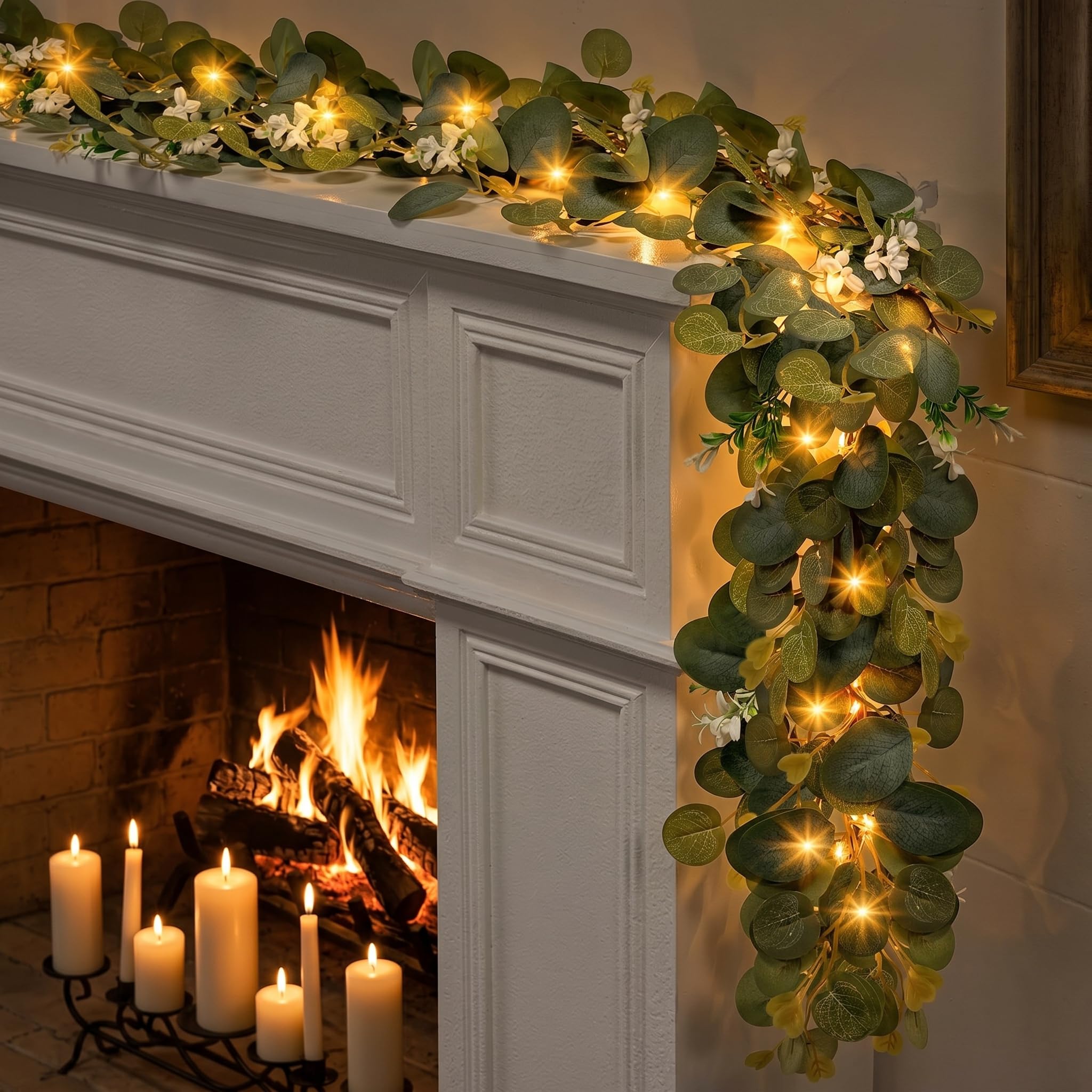 Photo 1 of Blutato 6ft Eucalyptus & Olive Leaf Artificial Garland with 30 LED Lights