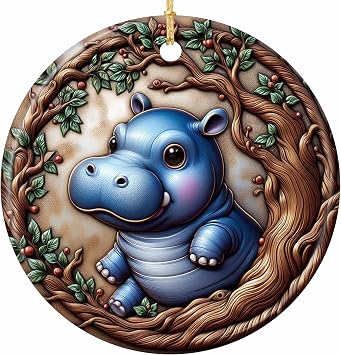 Hippo Christmas Ornament 2026 Cute Baby Hippo Branch Gift