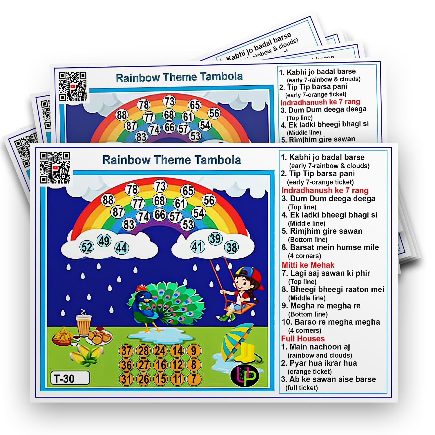 Rainbow Tambola Tickets - Monsoon Sawan Party Game -1