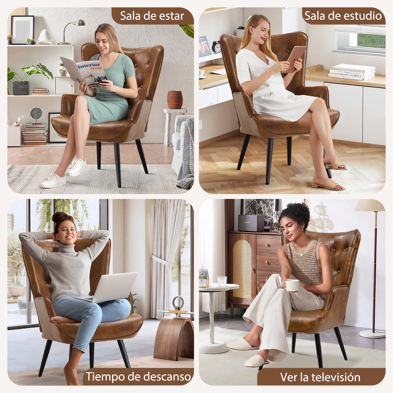 Butaca de Salón, Sillón de Salón Orejero Estilo Escandinavo, Butaca de Dormitorio con Tapizado Sillón Lectura con Respaldo Ergonómico para Dormitorio Sala de Estar Balcón, Marrón