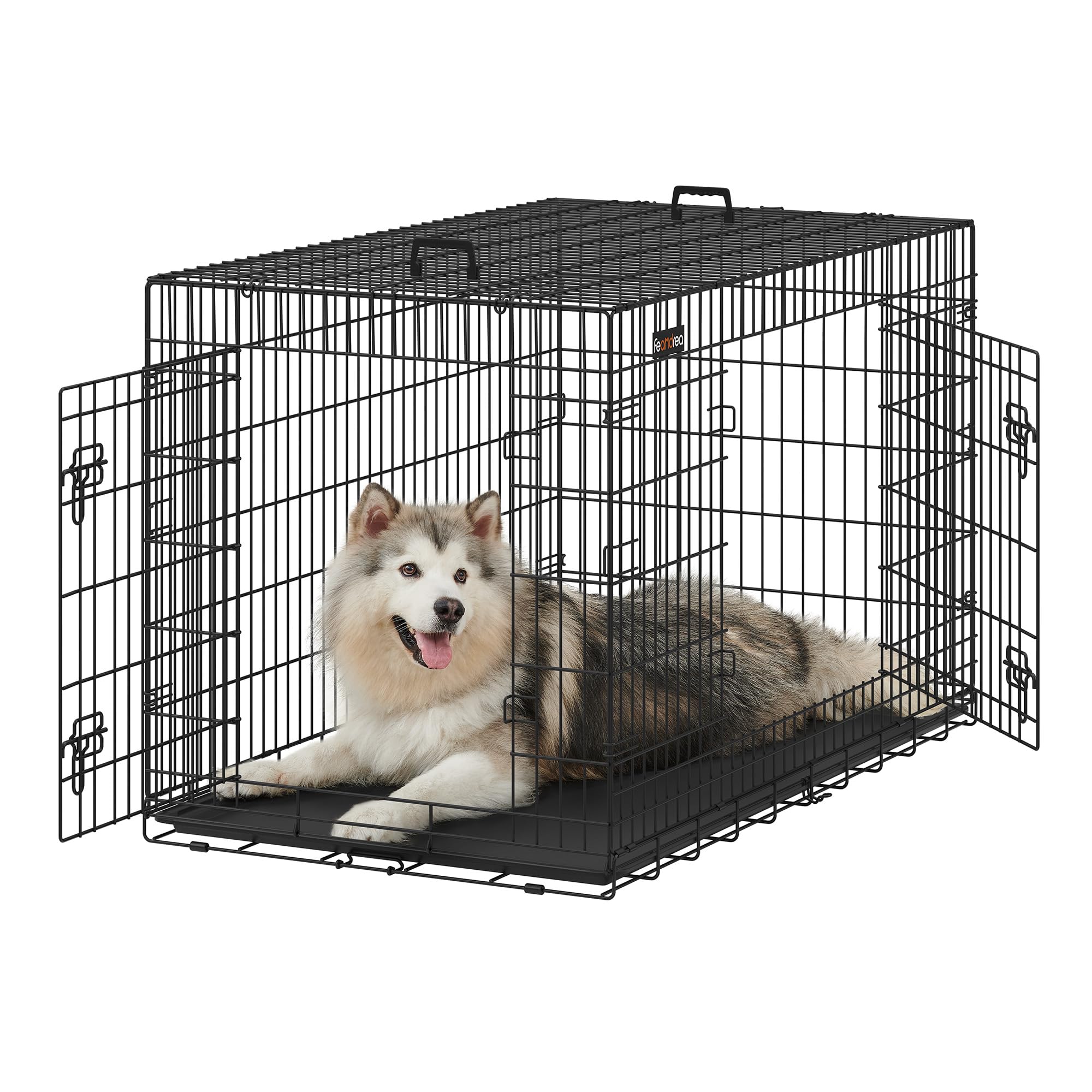 Feandrea Hundekäfig, klappbar, mit 2 Türen, ausziehbare Kunststoffschale, 136 x 79 x 87 cm, XXXL, schwarz PPD054B01