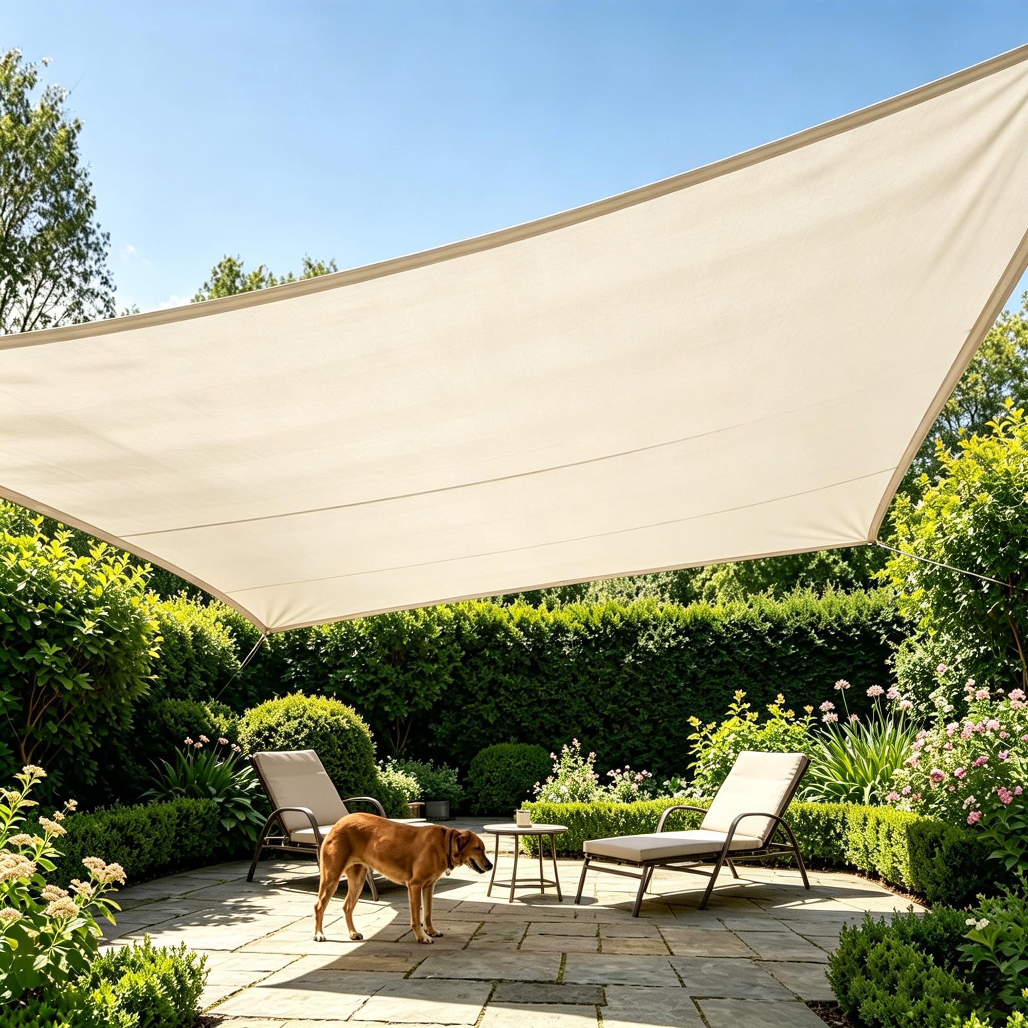 Vela Ombreggiante Impermeabile 5x1 M Tenda da Sole per Esterno Rettangolare Protezione UV, Telo Parasole con Occhielli, Tenda a Vela per Giardino, Balcone, Terrazza - Bianco sporco
