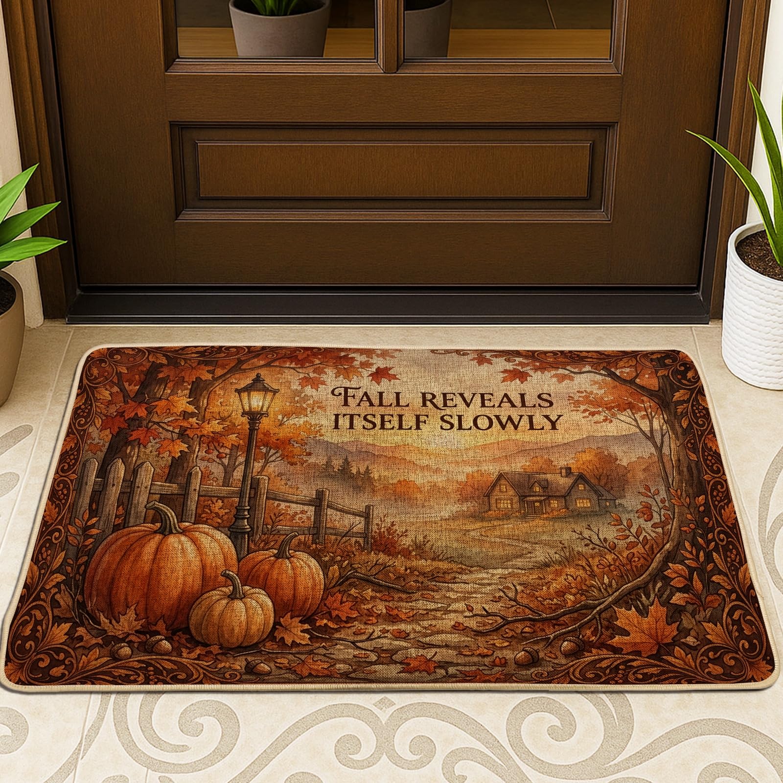 Tapis de porte automne orange pour décoration porche maison