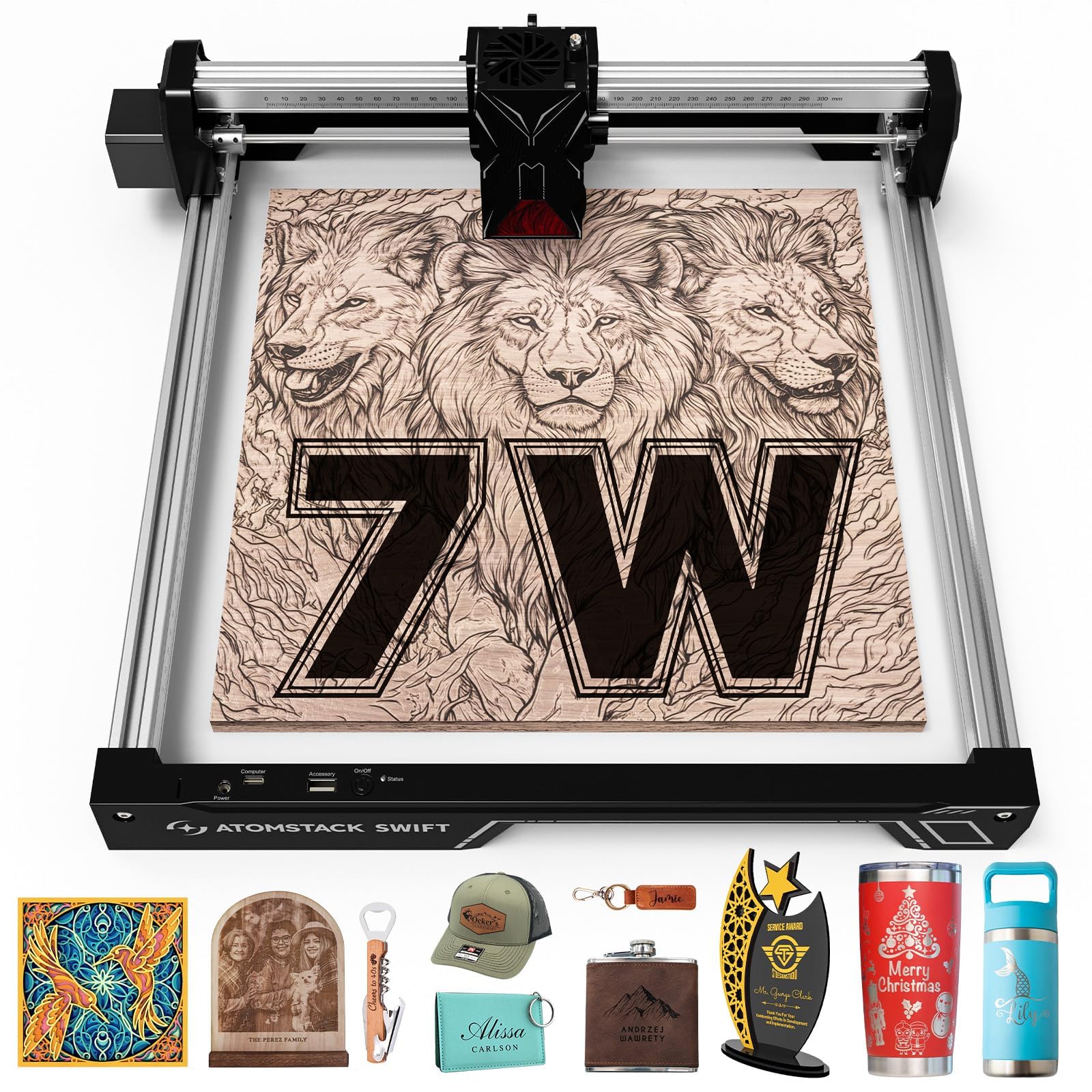 ATOMSTACK Swift 12W Laser Engraver, Swift 12W Laser Cutter, 0.06mm High Accuracy Laser Engraving Machine for Wood and Metal, Dark Acrylic, Glass, Leather Black-image-2
