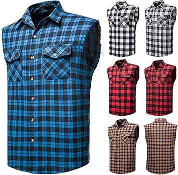 トップス VETEMENTS FLANNEL SHIRT VEST Men?s Sleeveless Shirts - Casual Flannel Plaid Shirt