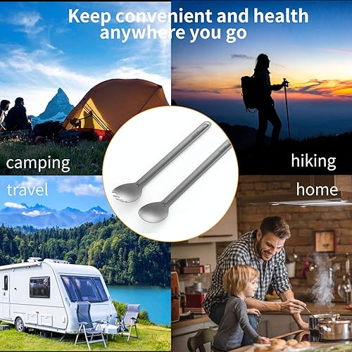 Miniatura 5 de OUTXE Spork y Cuchara de Mango Largo de Titanio, Juego de Camping de 8.7 Pulgadas