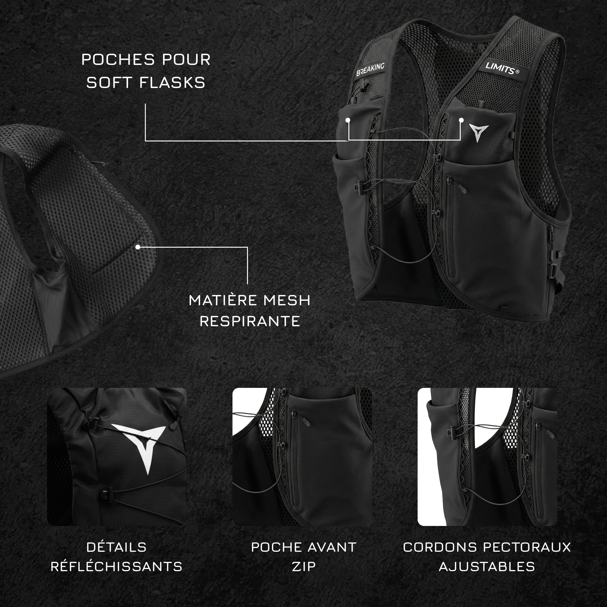 Gilet de course pour homme et femme ultra léger - Gilet de course avec gourde de 500 ml - Gilet d'hydratation pour la course à pied - Sac à dos de course