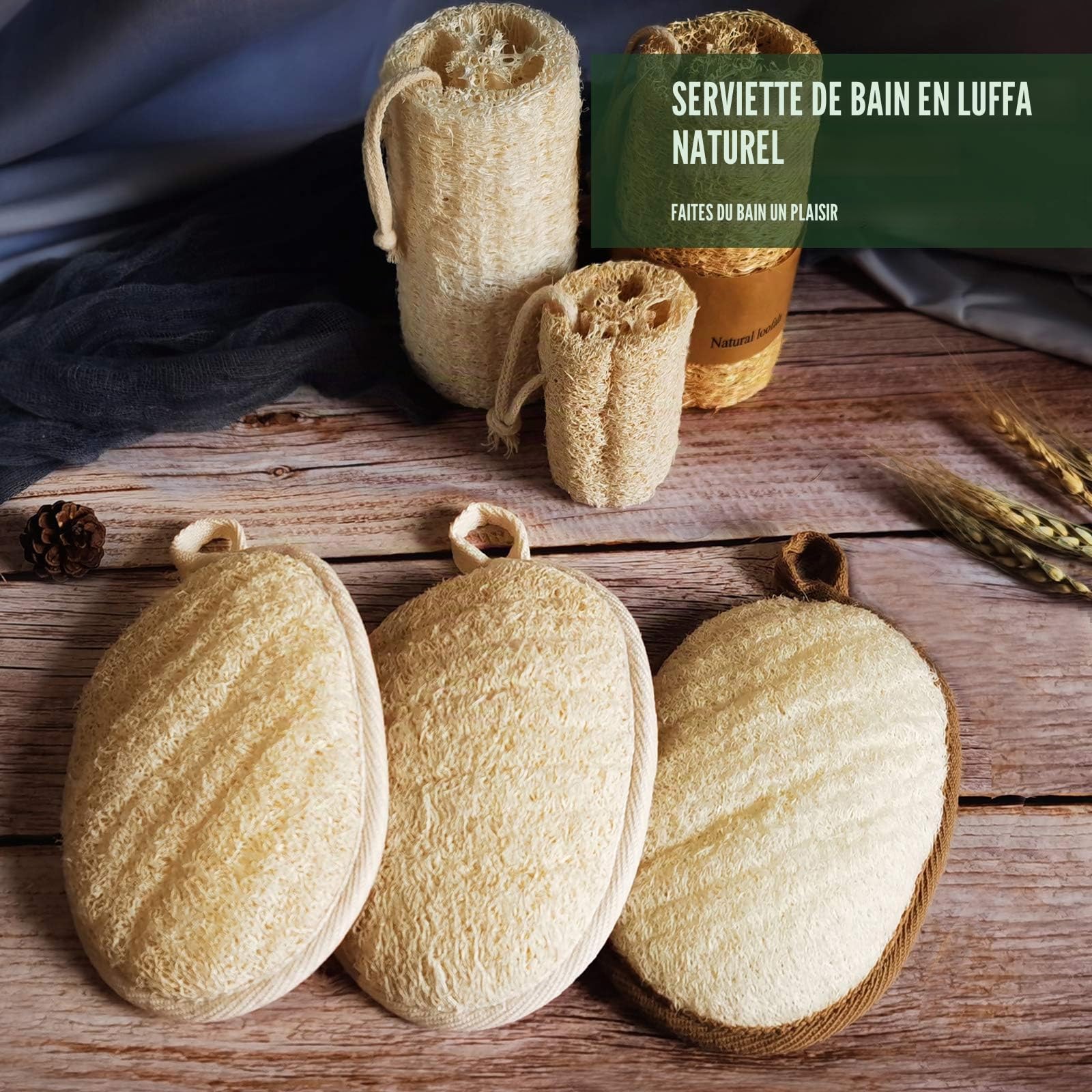 YIQINGJIE Éponge naturelle de luffa exfoliante pour le corps (paquet de 2), douce et facile à faire mousser, faite d'éponges de luffa en fibres végétales naturelles, pour hommes et femmes, beige