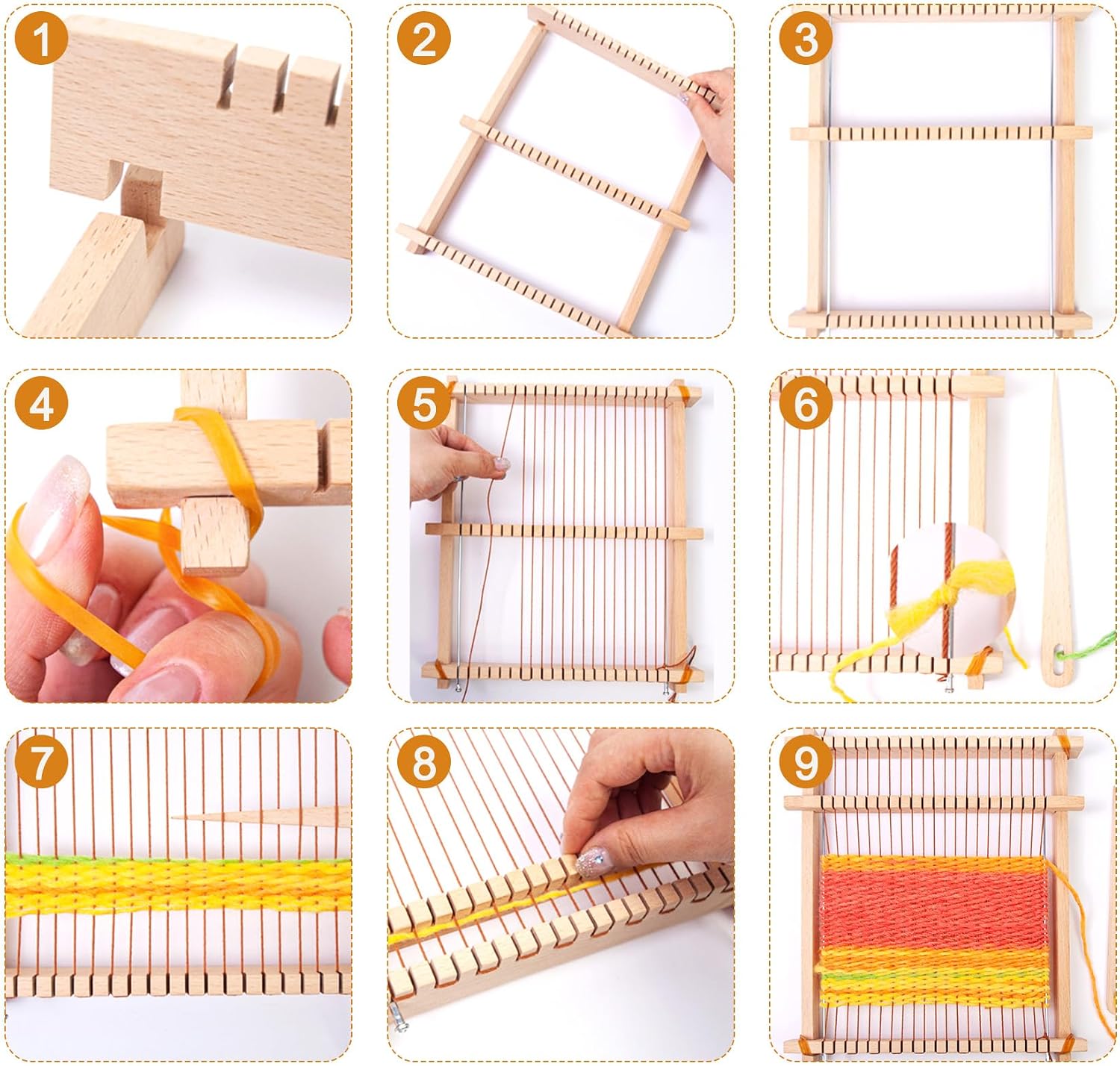 Lemonfilter Weaving Loom, Wooden Multi-Craft Frame Weaving Loom Kit for Adults, 9" x 11" DIY Hand-Knitting Arts Looms for Beginners, Perfect Crafts Gift for Birthday New Year