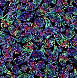 Prism by Timeless Treasures Rainbow Paisley Print on Black Cotton Fabric by The Yard, CD2842-BLACK - Buy now