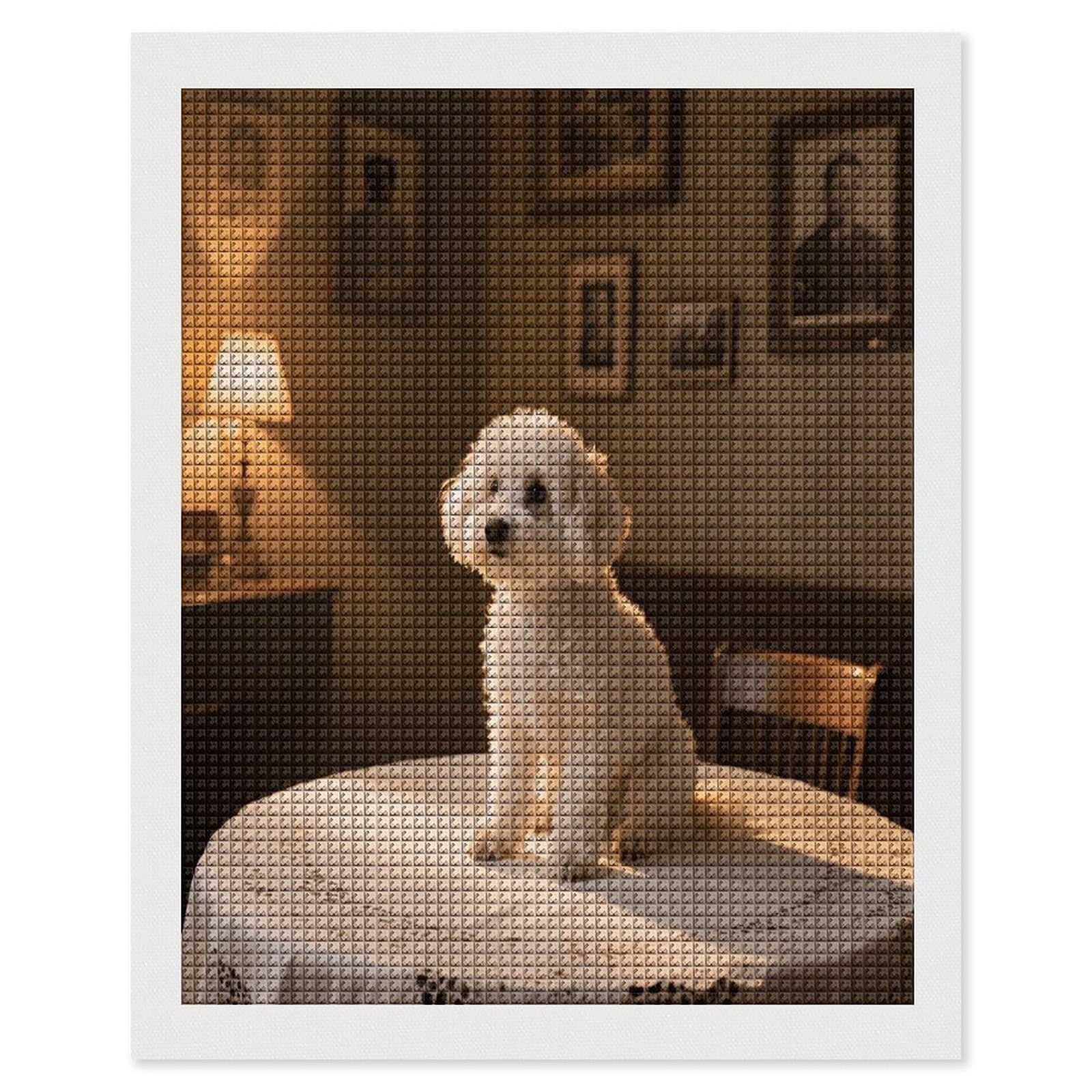 Yuxbvkrs Bichon Frise At Home Diamond Painting Kits For Adults, Diamond Art Pictures, Synthetic Fiber Cloth Diy 5D Gem Art Painting For Beginners Home Wall Decor 40X50cm