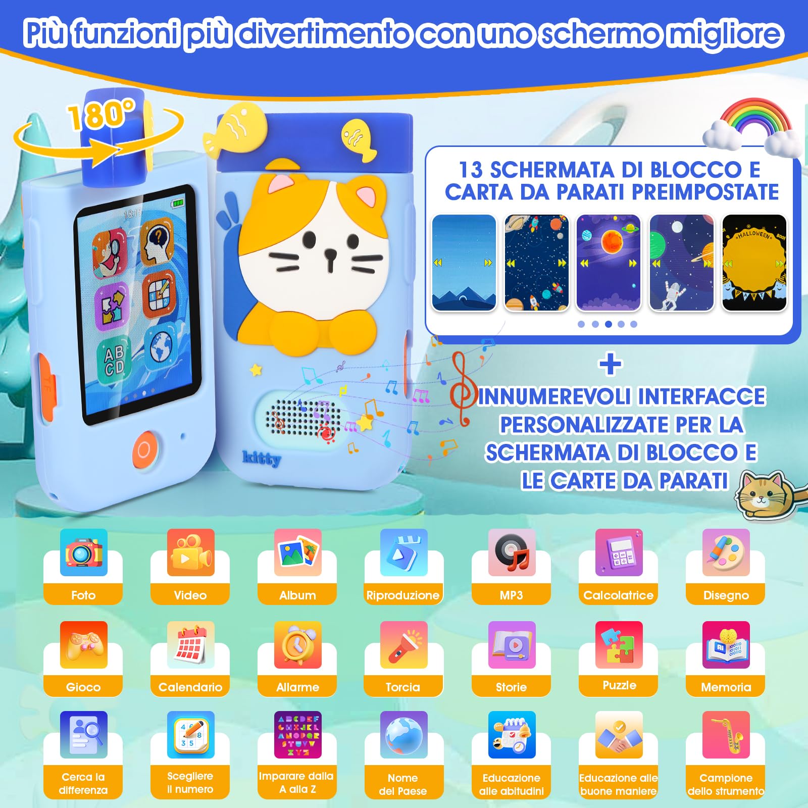 Telefono Per Bambini, ZUEOKAI Macchina Fotografica Bambini Touchscreen, 180° Obiettivo, Video 1080P con Custodia Silicone, Regali di Natale e Compleanno per Bambini, Regalo Bambina 3 4 5 6 7 8 Anni