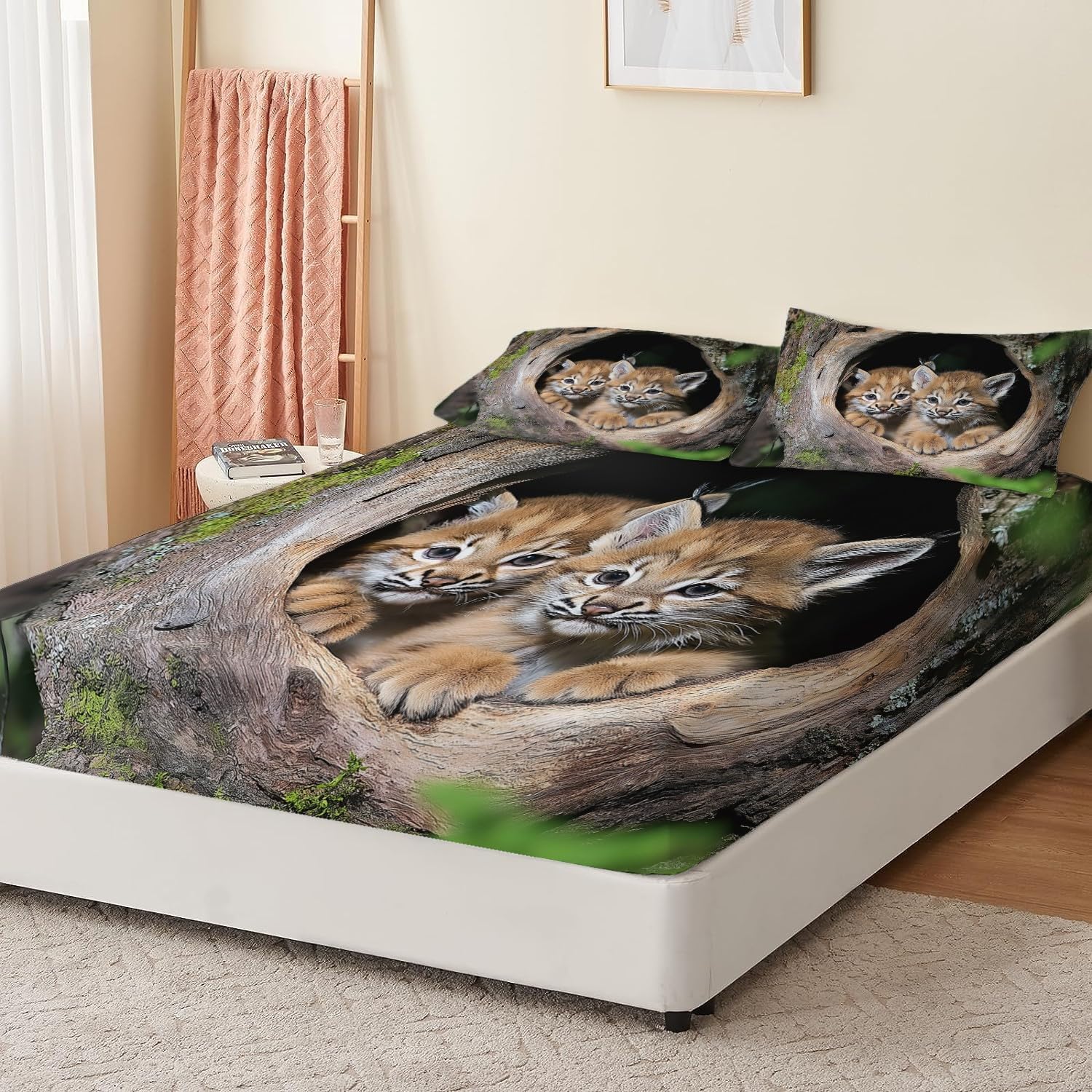 Sábana Bajera Ajustable 180x200 Lince Sábanas de Microfibra Animales Lindos Funda de Colchón Sábana con Elástica Bolsillo Profundo 30 cm Sabanas Cama 180 XCW3787