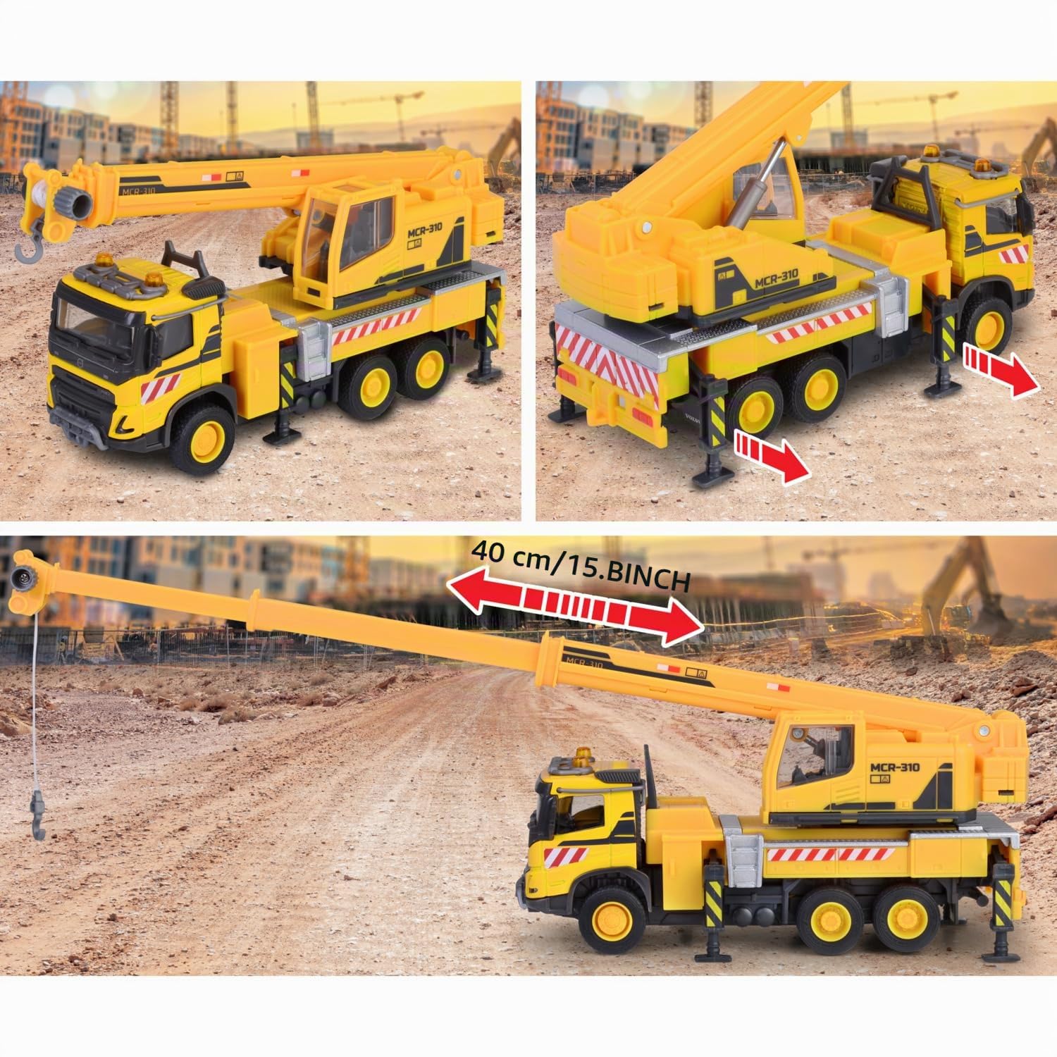 Majorette Volvo FMX Truck Crane (22 cm) - Grand véhicule de Chantier avec Bras de Grue Extensible, treuil, Roue Libre et Pneu en Caoutchouc - Jouet de Grue pour Enfants à partir de 3 Ans
