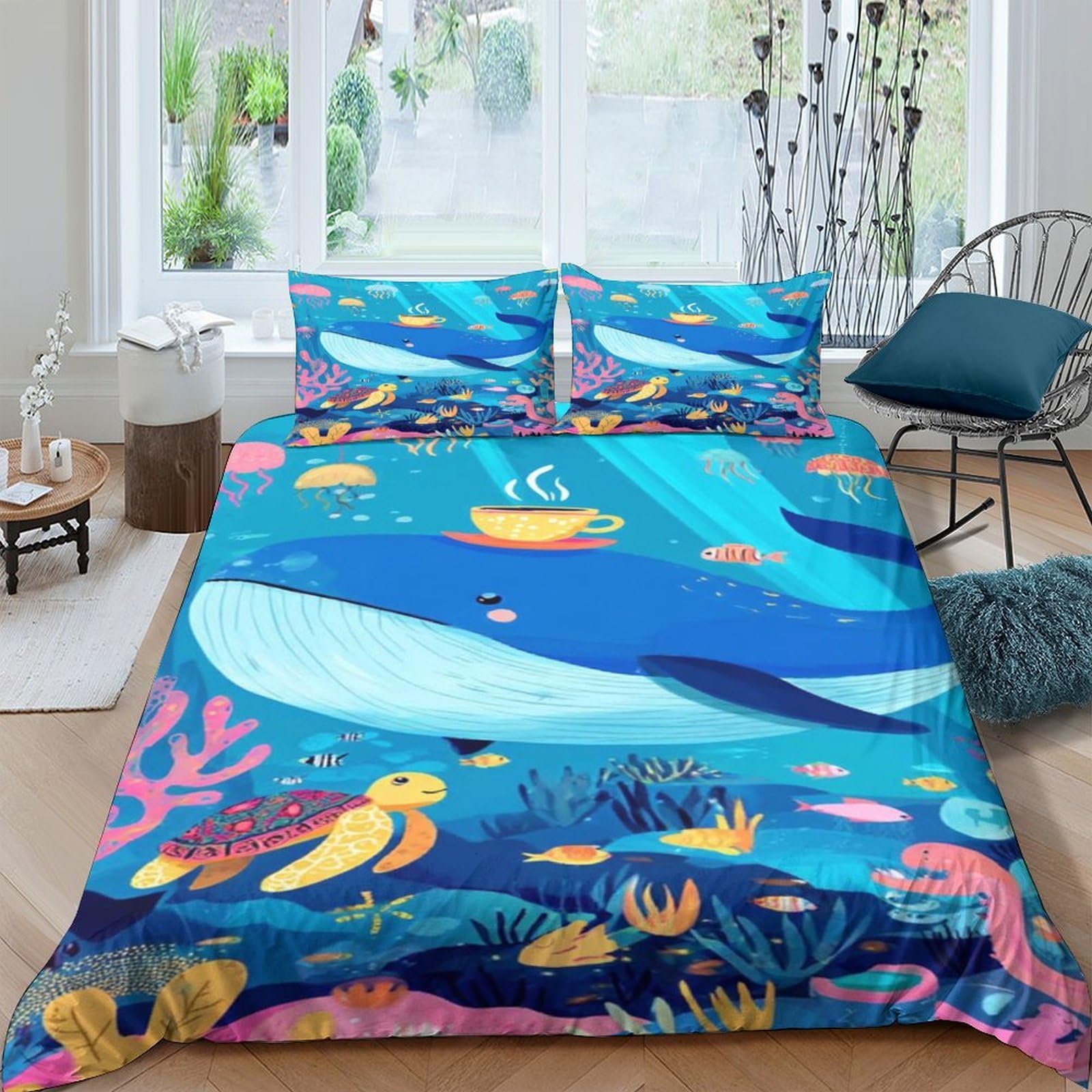 Ctjqhvkz Style-6 3D Printed Ocean Whale Fitted Sheet Microfiber Soft Breathable Sea Turtle Mattress Cover For Bedroom Guest Room Decor Single（135X200cm）