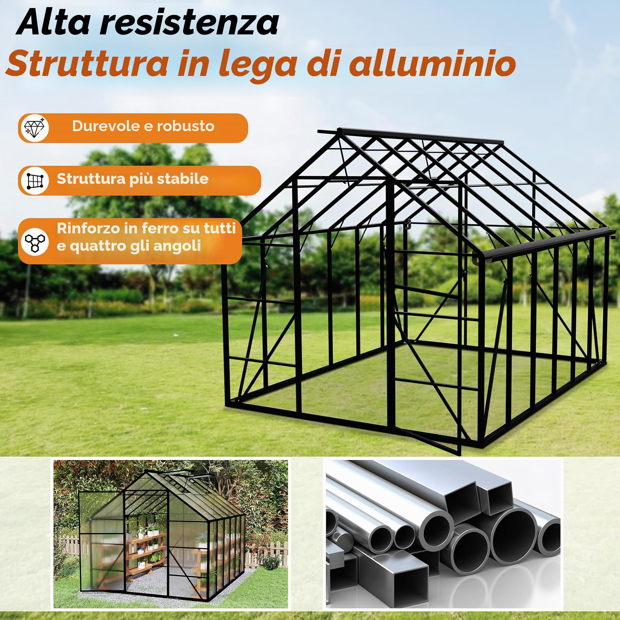 Froadp Serra da giardino in alluminio con fondazione, 310 x 250 x 205 cm, 4 mm, pannelli a camera cava PC, resistente alle intemperie, serra, con finestre, per giardino e allevamento