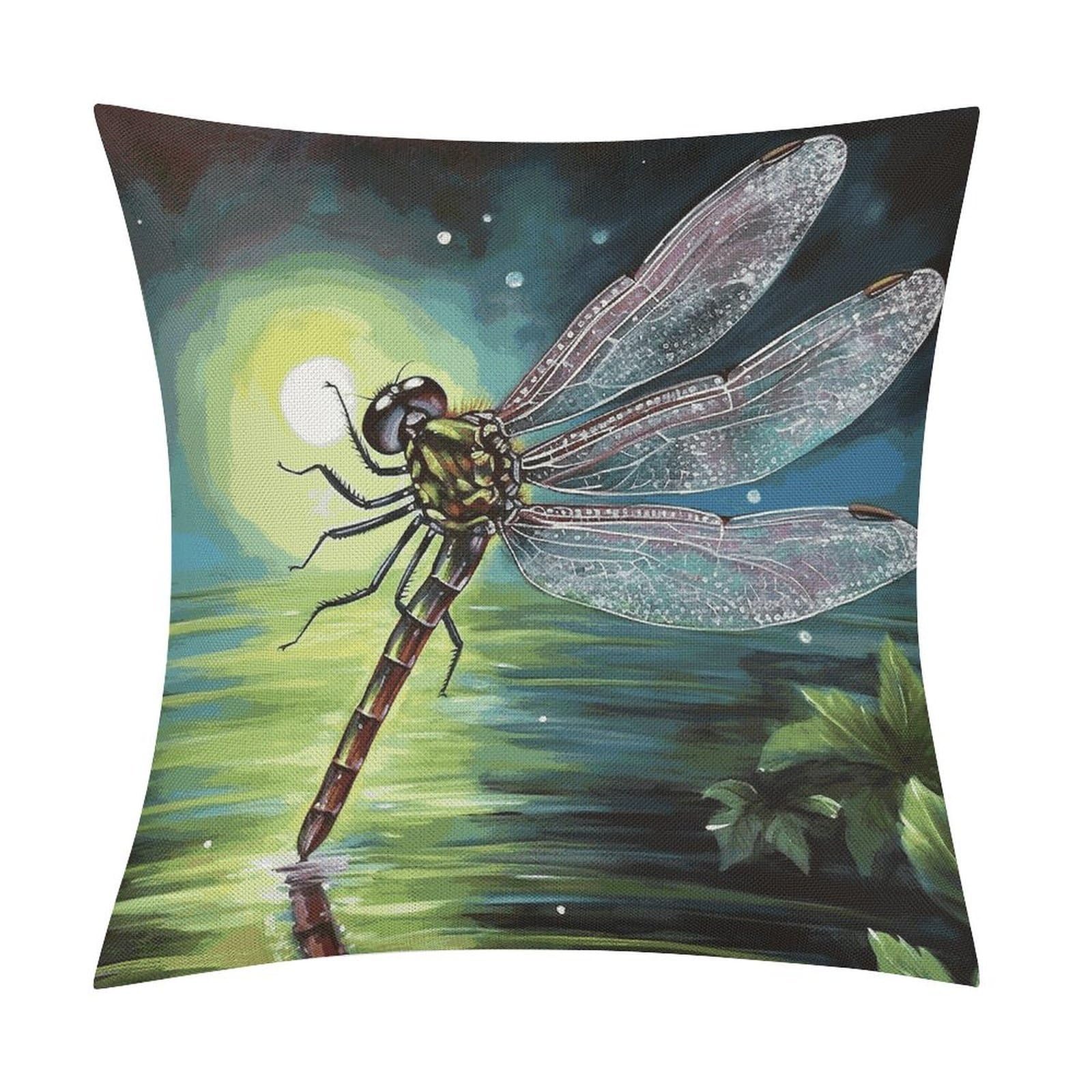 Fodpand Style Dragonfly Painting Pillow Covers 18X18 Inch, Pillow Cases Boho Farmhouse, Throw Pillow Covers For Couch Sofa Bed Spring Home Decor