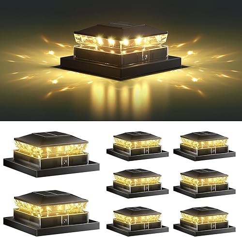 Miniatura 1 de Paquete de 8 luces solares para postes de luz, impermeable, funciona con energía solar, 4 x 4, IP65, color negro, para exteriores, para terraza,