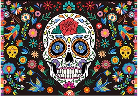 Allenjoy 7x5ft Day of The Dead Backdrop for Mexican Fiesta Sugar Skull Flowers Photography Background Dia DE Los Muertos Birthday Party Supplies Fiesta Banner Table Decor Decoration Photo Booth Studio